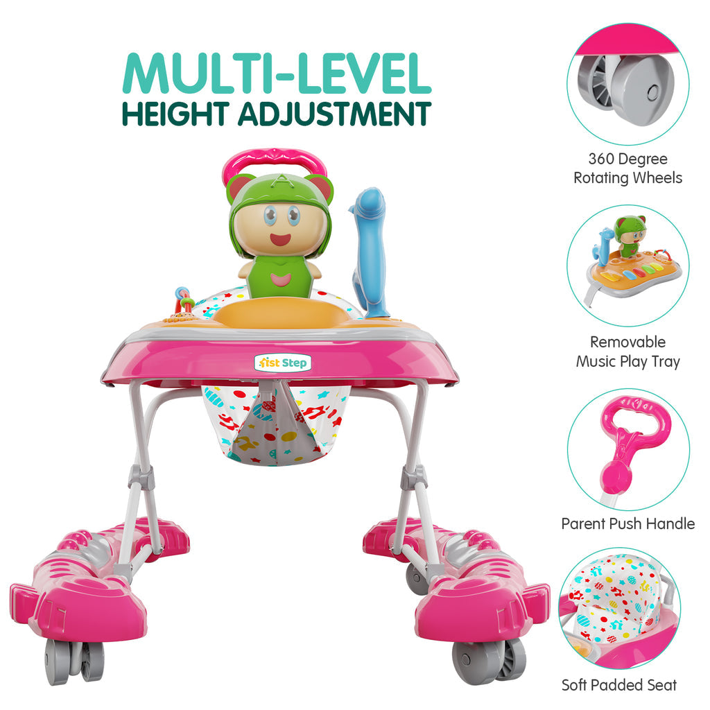 1st Step Walker with Push Handle, Musical Play Tray and Multi Level Height Adjustment