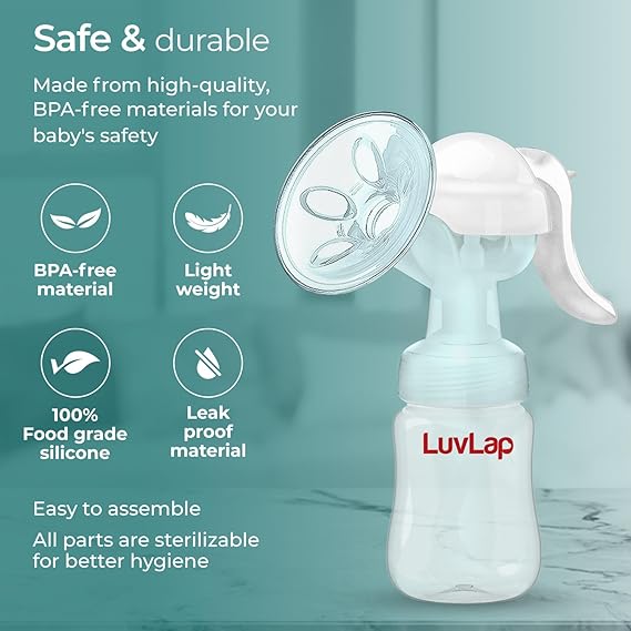 LuvLap Manual Breast Pump – 3 Level Suction Adjustment
