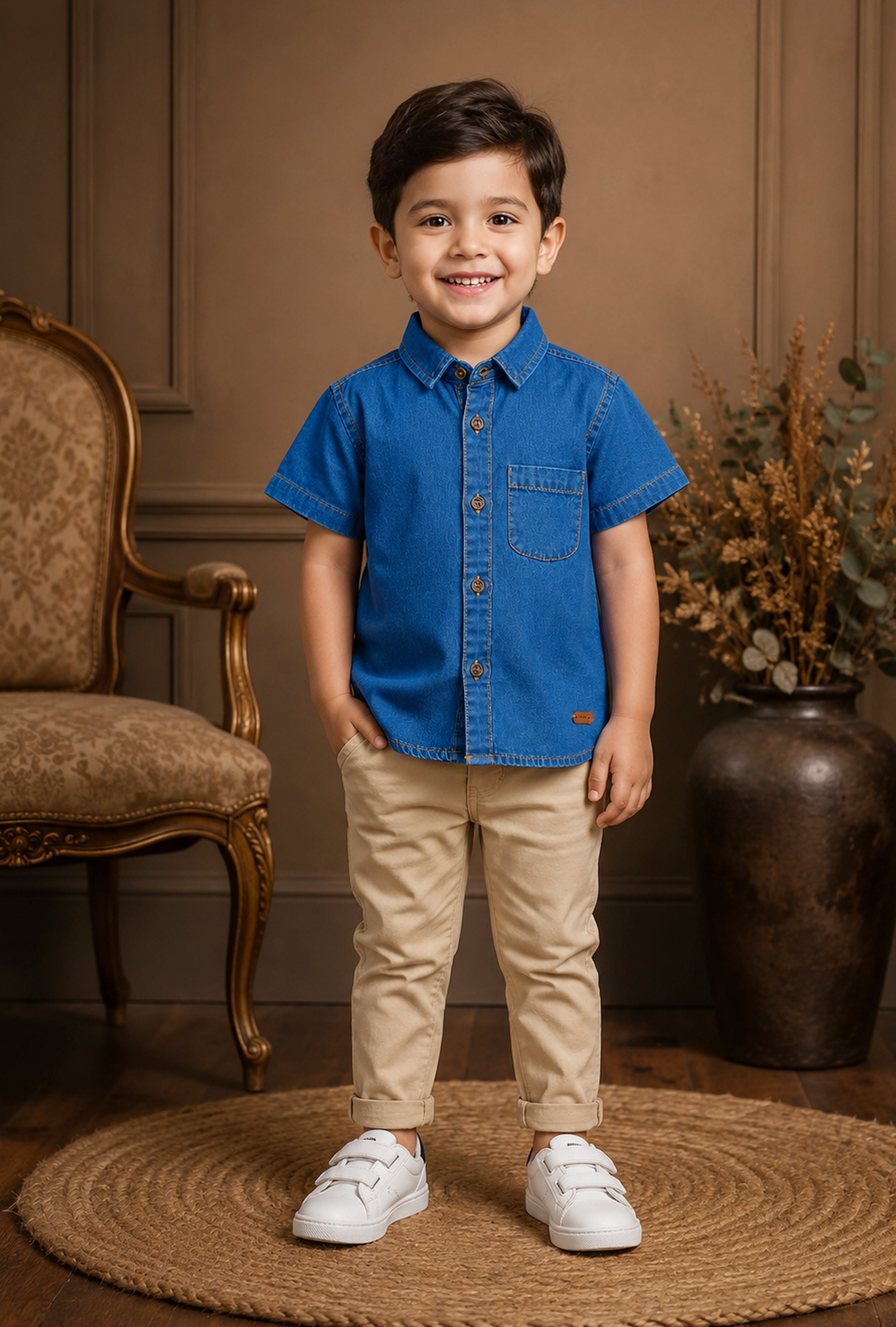 Nuberry Boys Premium Denim Half Sleeve Shirt | Smart Style | Everyday Comfort