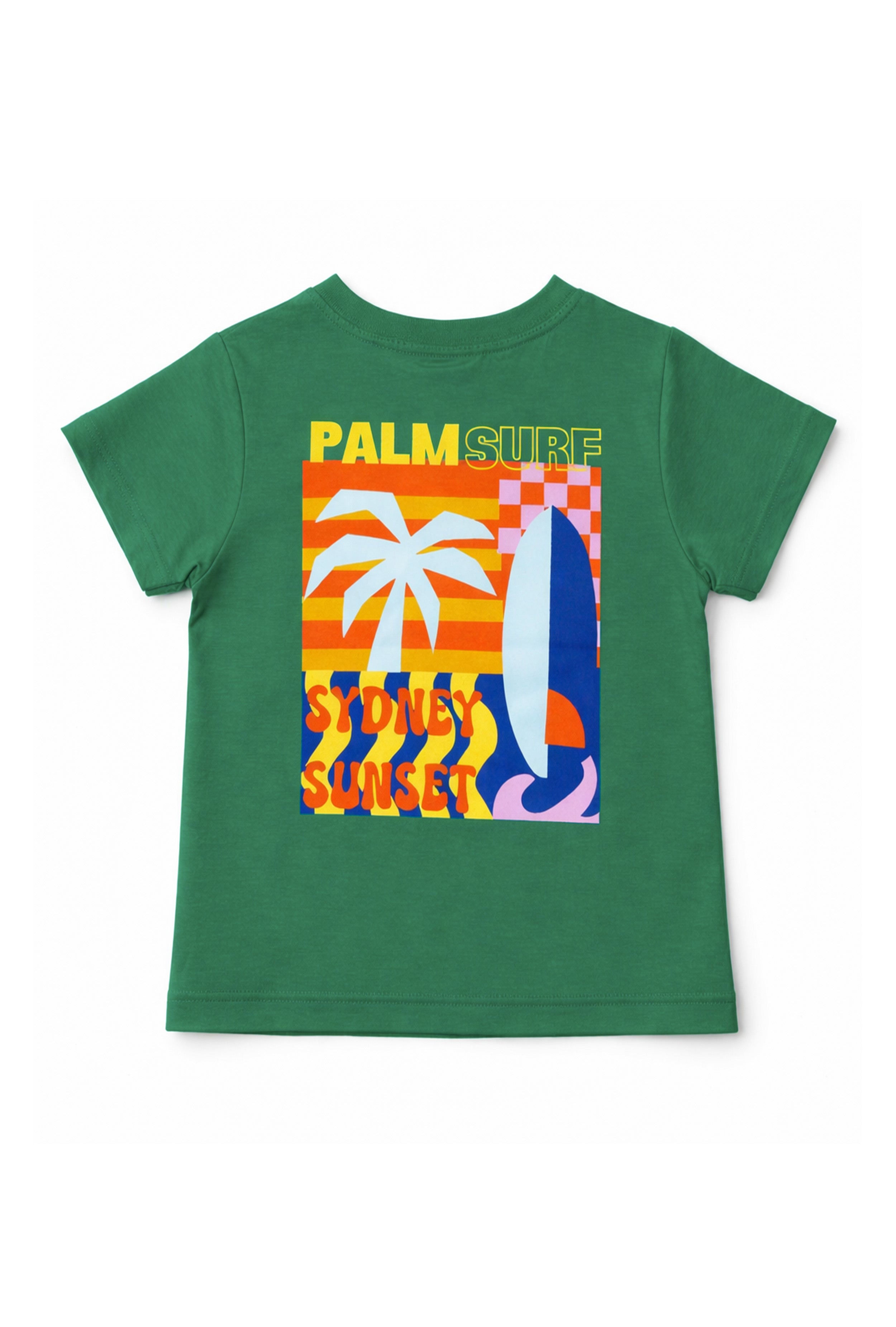 Boy T-Shirt and Shorts Set Green with Back side Print and Lavender Shorts