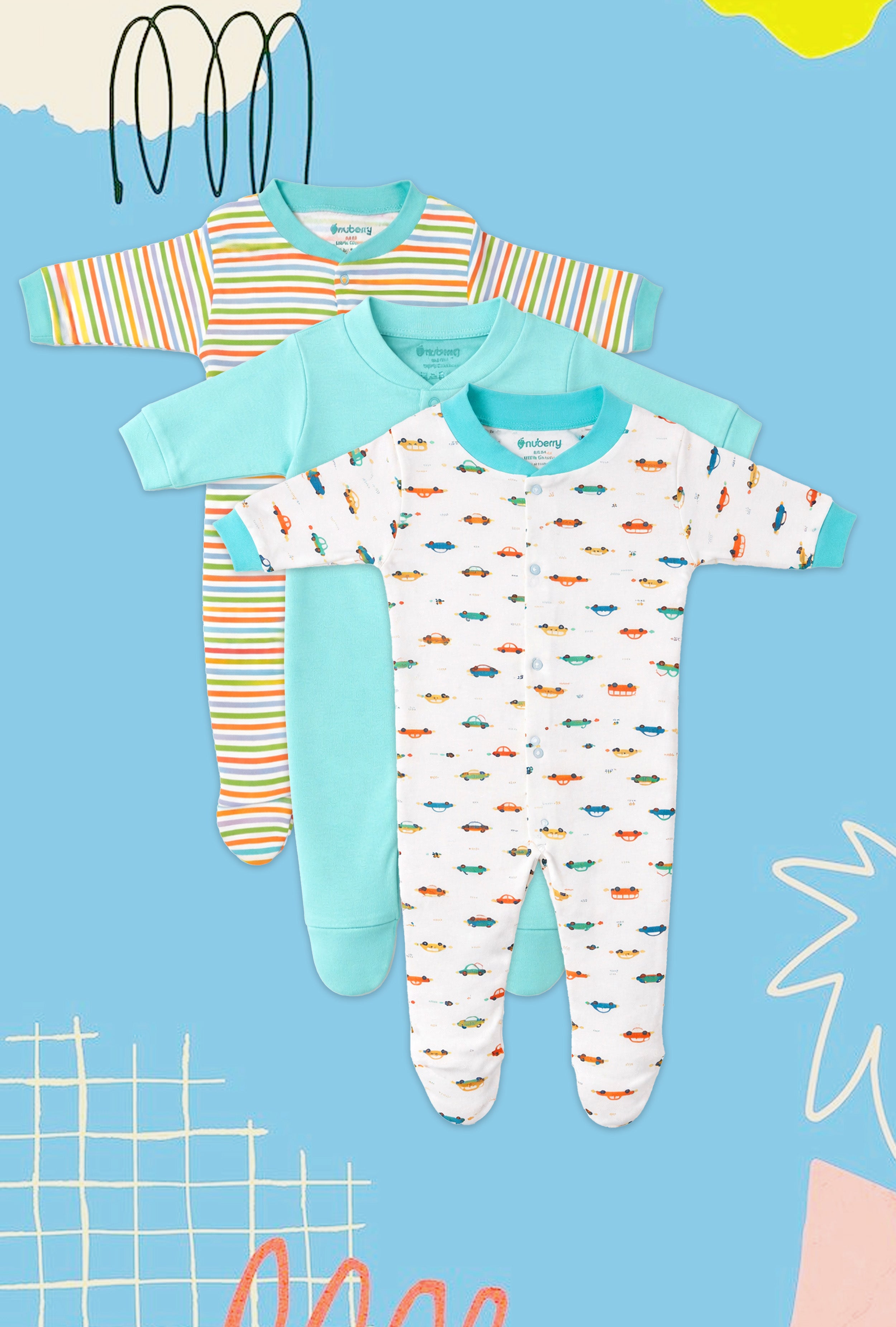 Chosen by Moms | Loved by Babies | Pure Cotton Sleep Suits (Pack of 3)