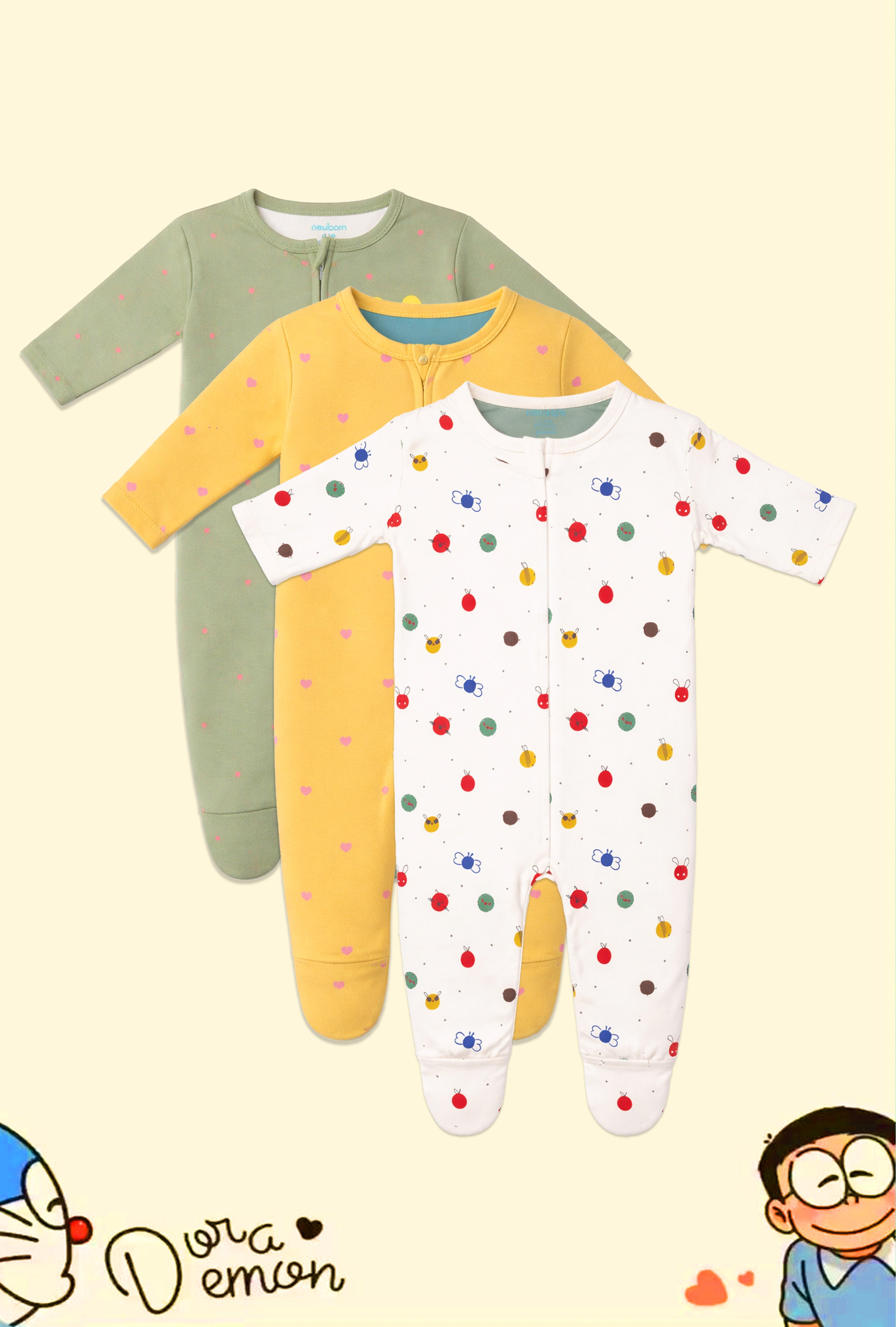 Chosen by Moms | Loved by Babies | Pure Cotton Sleep Suits (Pack of 3)