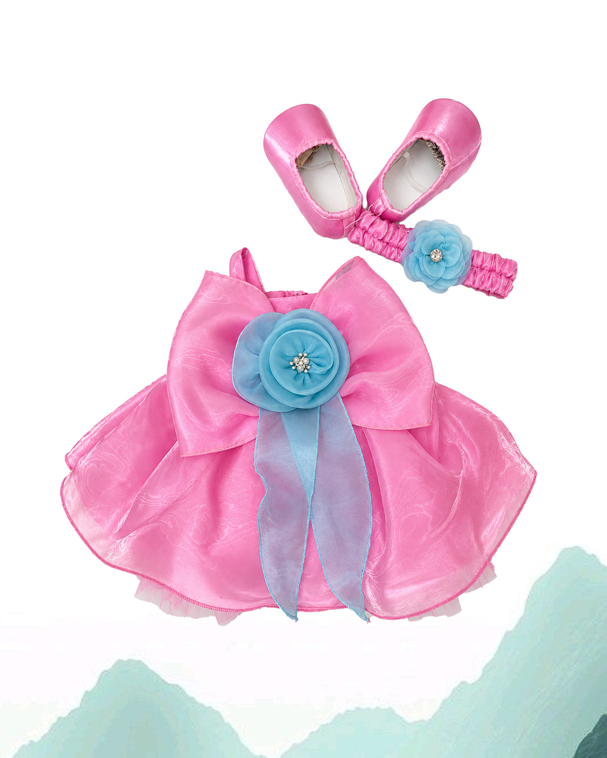 Nuberry Baby Girl Party Frock with Shoes & Hairband Combo