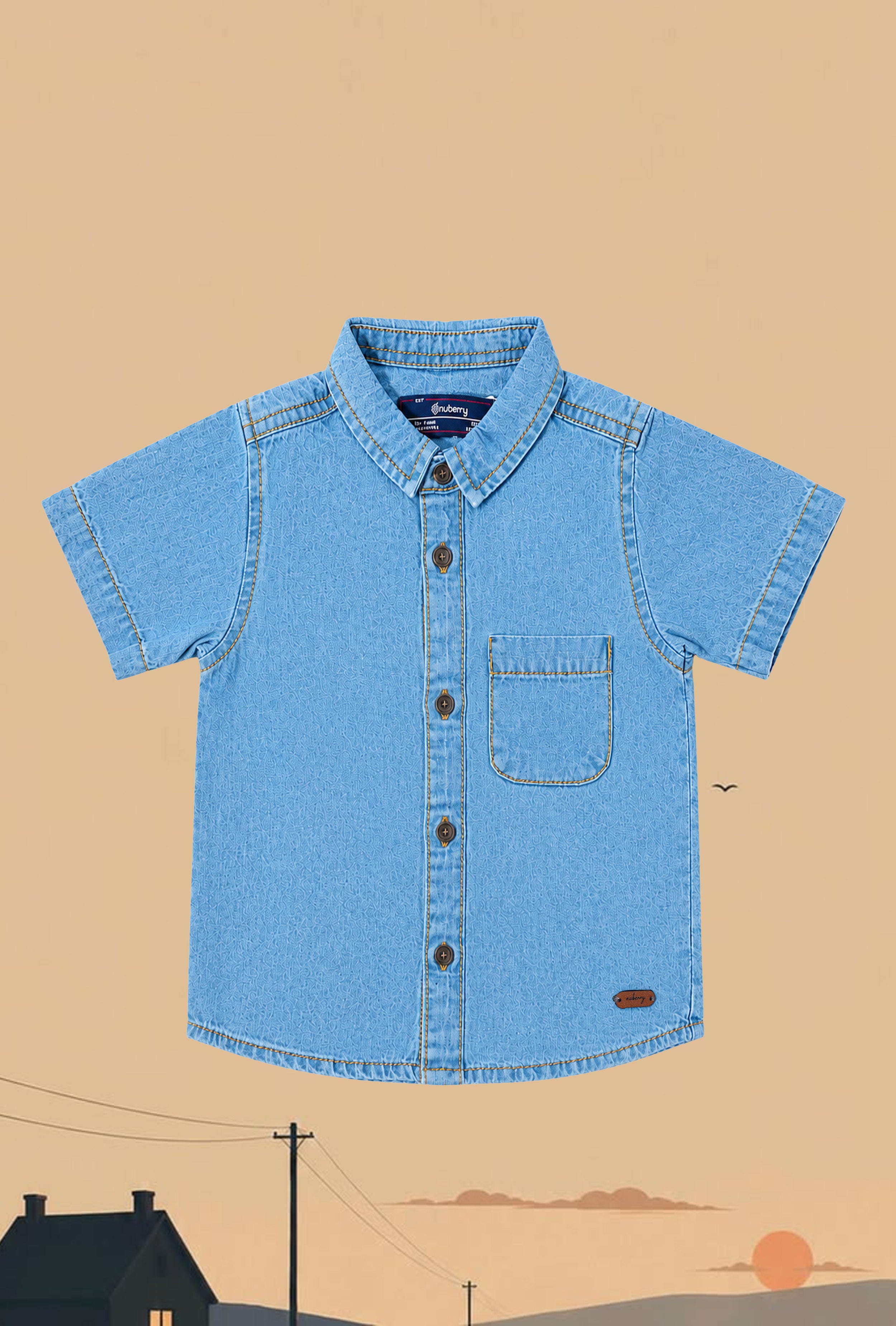 Nuberry Boys Premium Denim Half Sleeve Shirt | Smart Style | Everyday Comfort