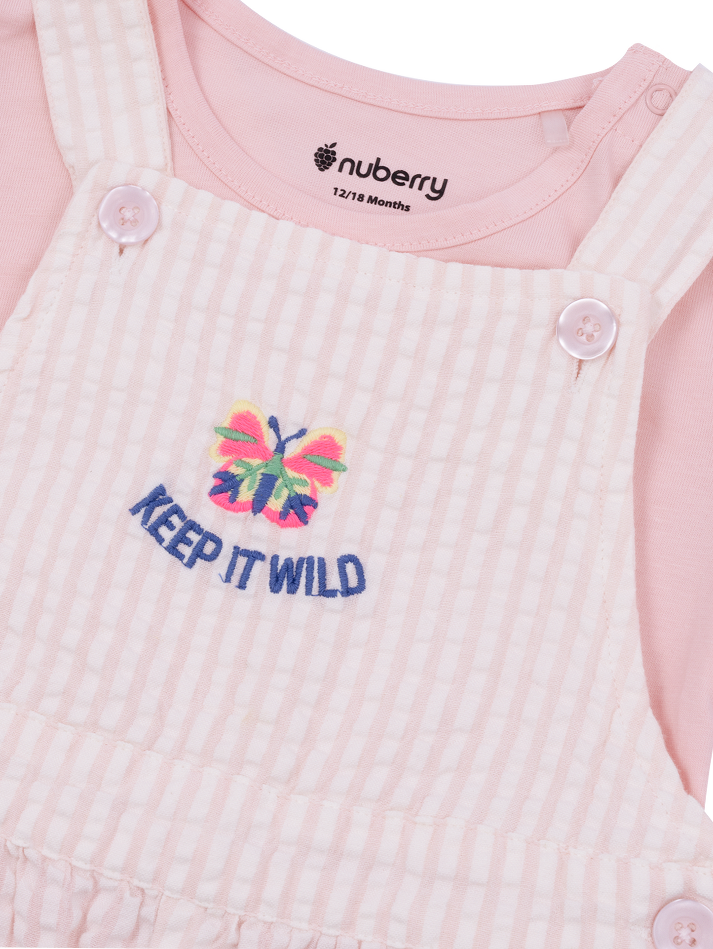 Peach Seersucker Dungaree Set for Girls