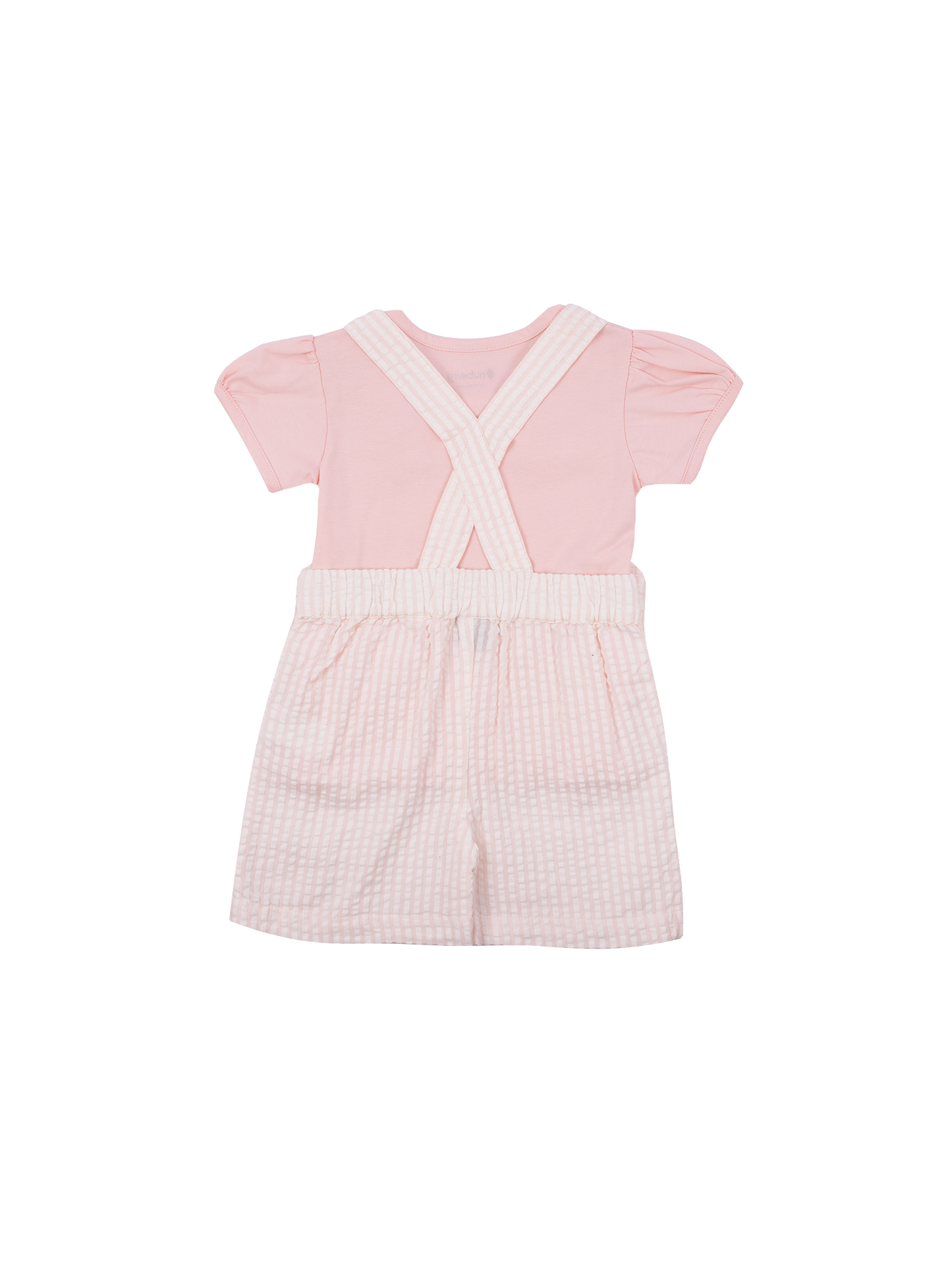 Peach Seersucker Dungaree Set for Girls