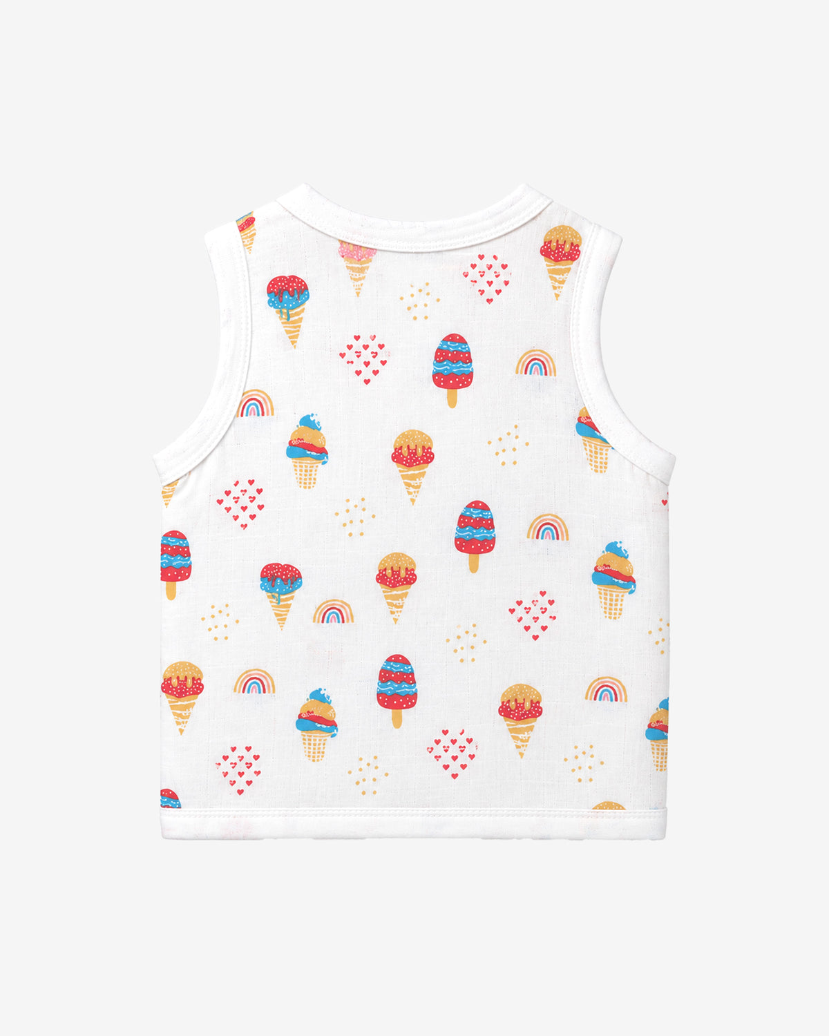 Nuberry Baby Unisex Sleeveless Waffle Cone Print Jabla in White | Press Button Closure