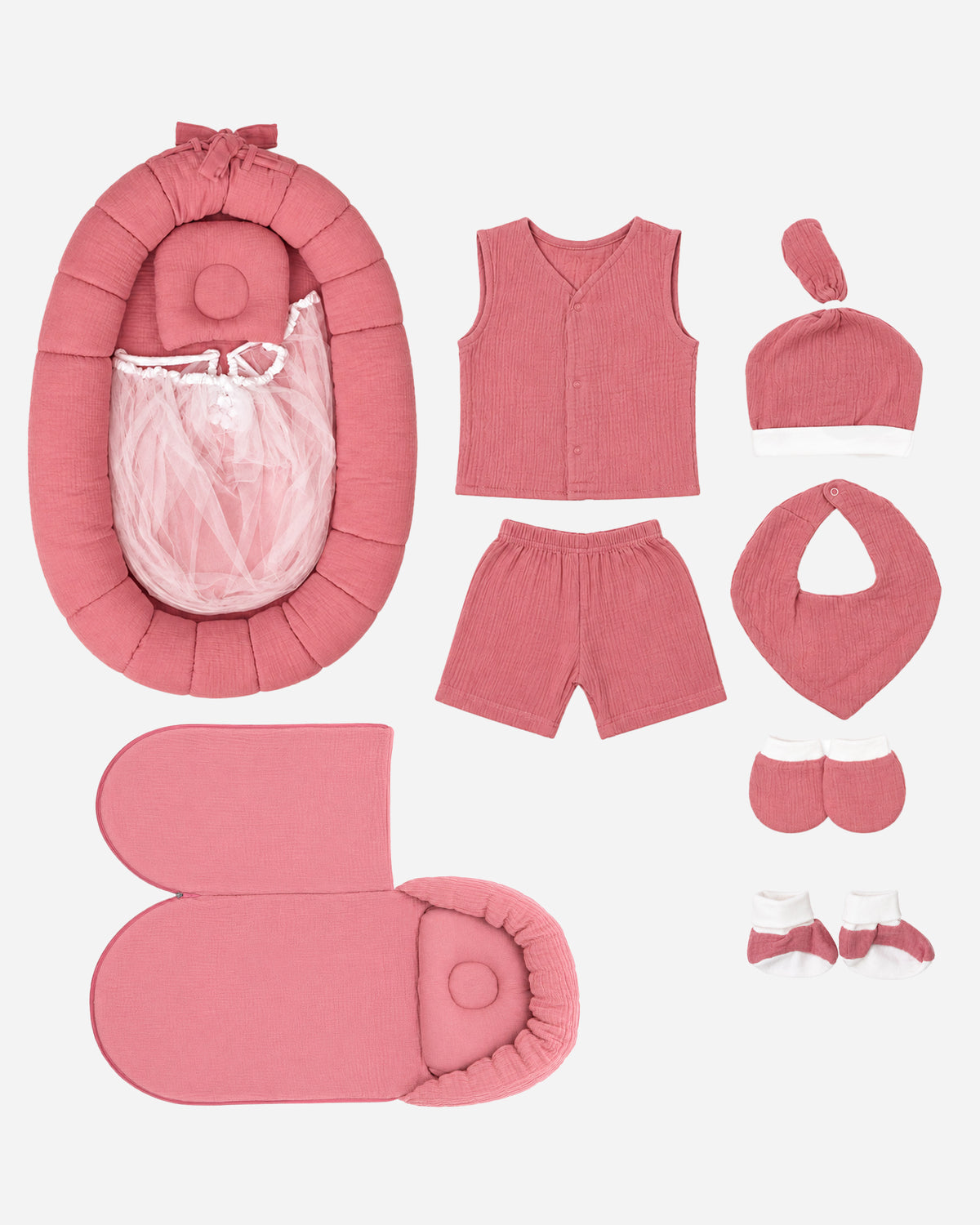 Nuberry Baby Bedding Combo with Mosquito Net, Jabla, Cap, Mittens, Booties & Bib β Peach | A Cozy Welcome for Little Dreams
