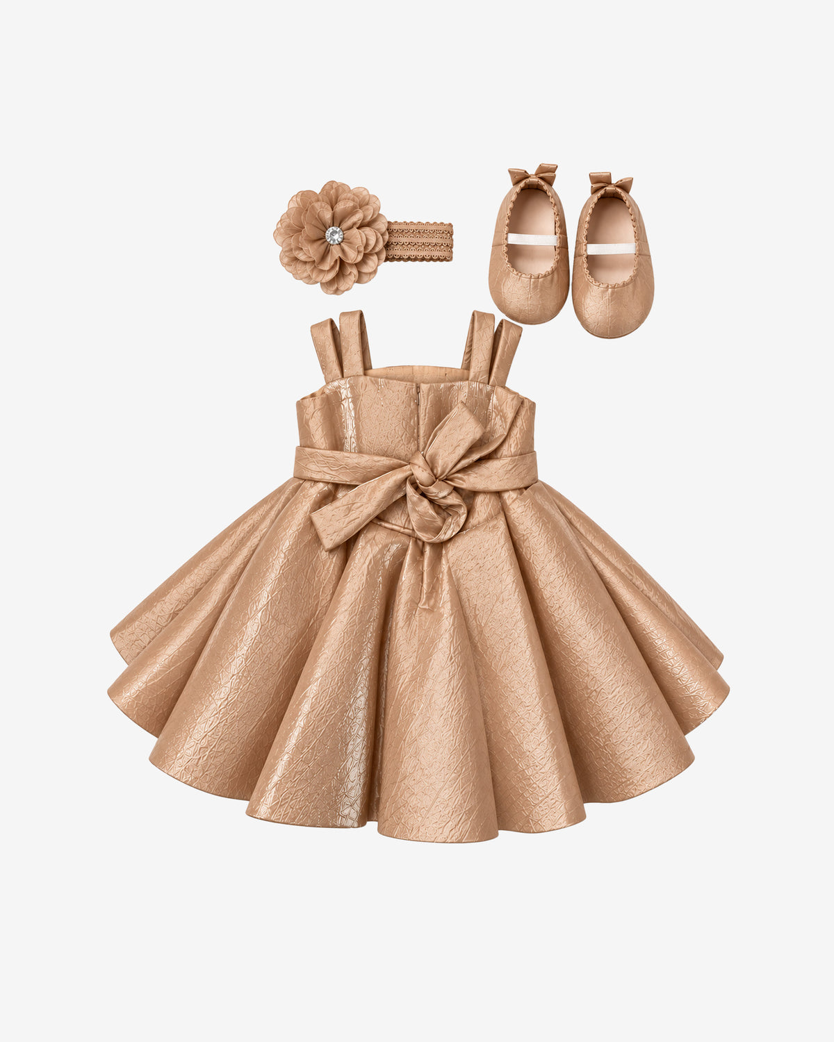 Nuberry Baby Girl Party Frock with Shoes & Hairband Combo – Elegant Rose Gold Dress