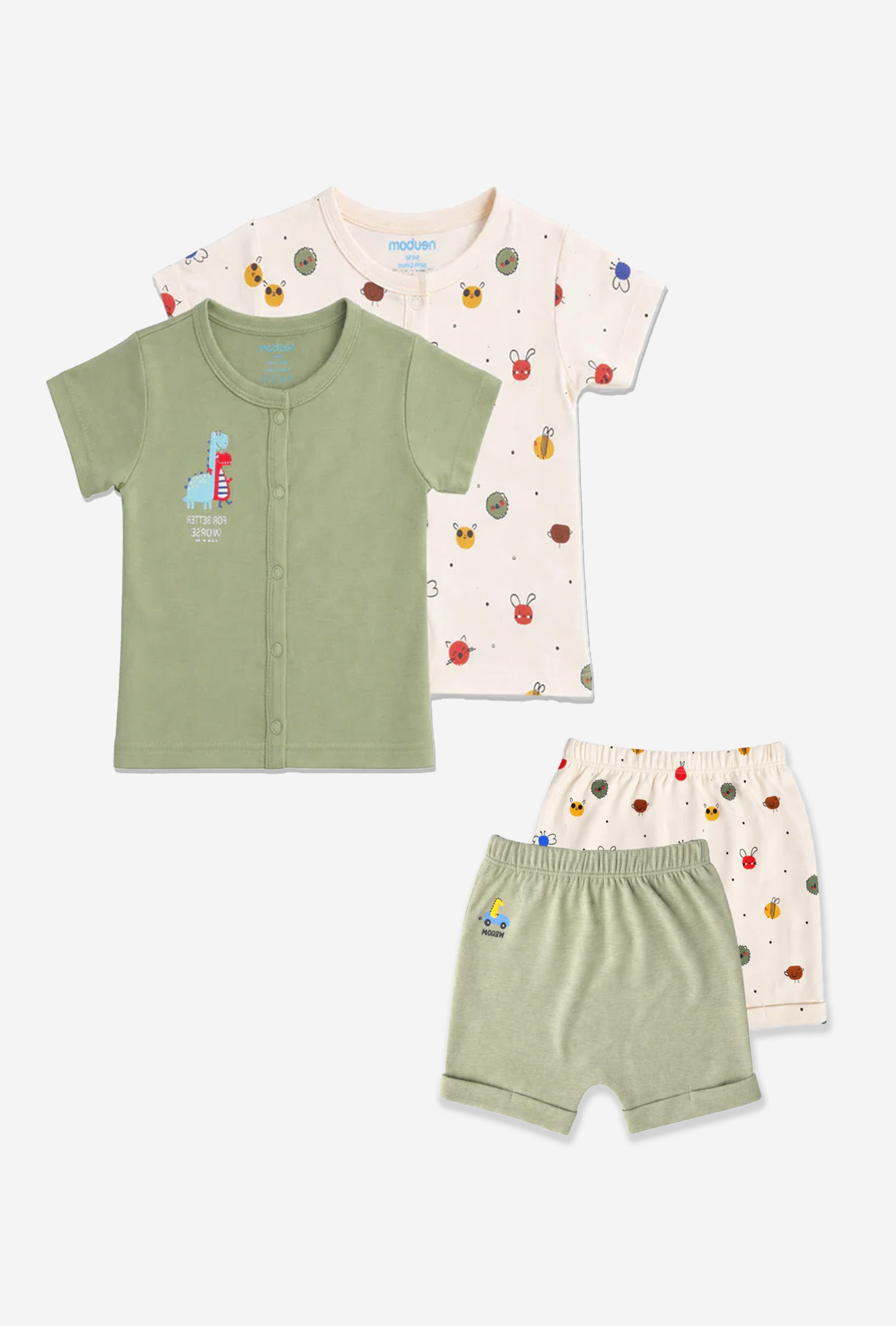 Nuberry Unisex Baby Combo Pack | Jabla & Shorts (Pack of 4) | Skin-Friendly Cotton