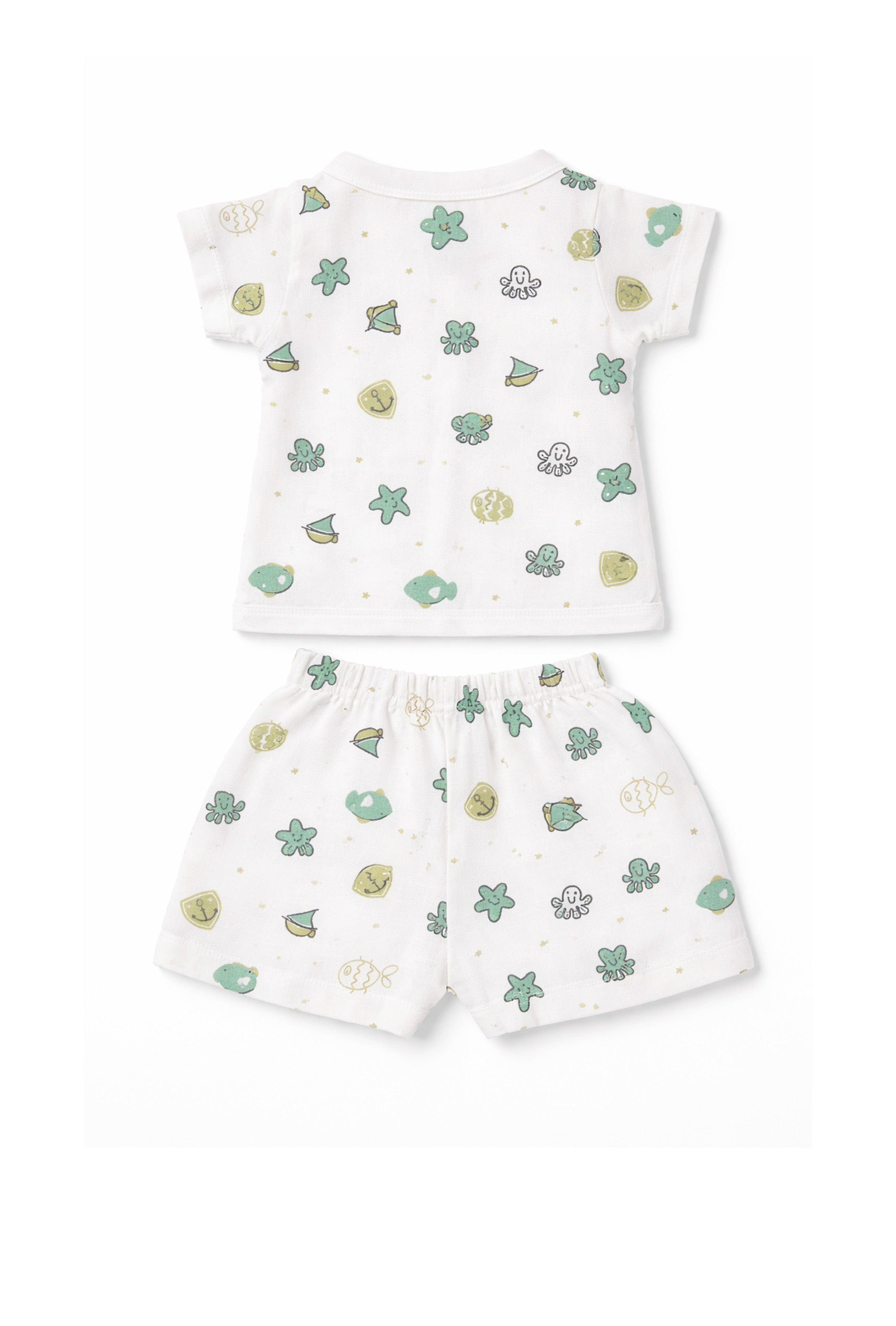 Tiny Beginnings, Wrapped in Love | Muslin Jabla & Shorts Set | Star Fish Print