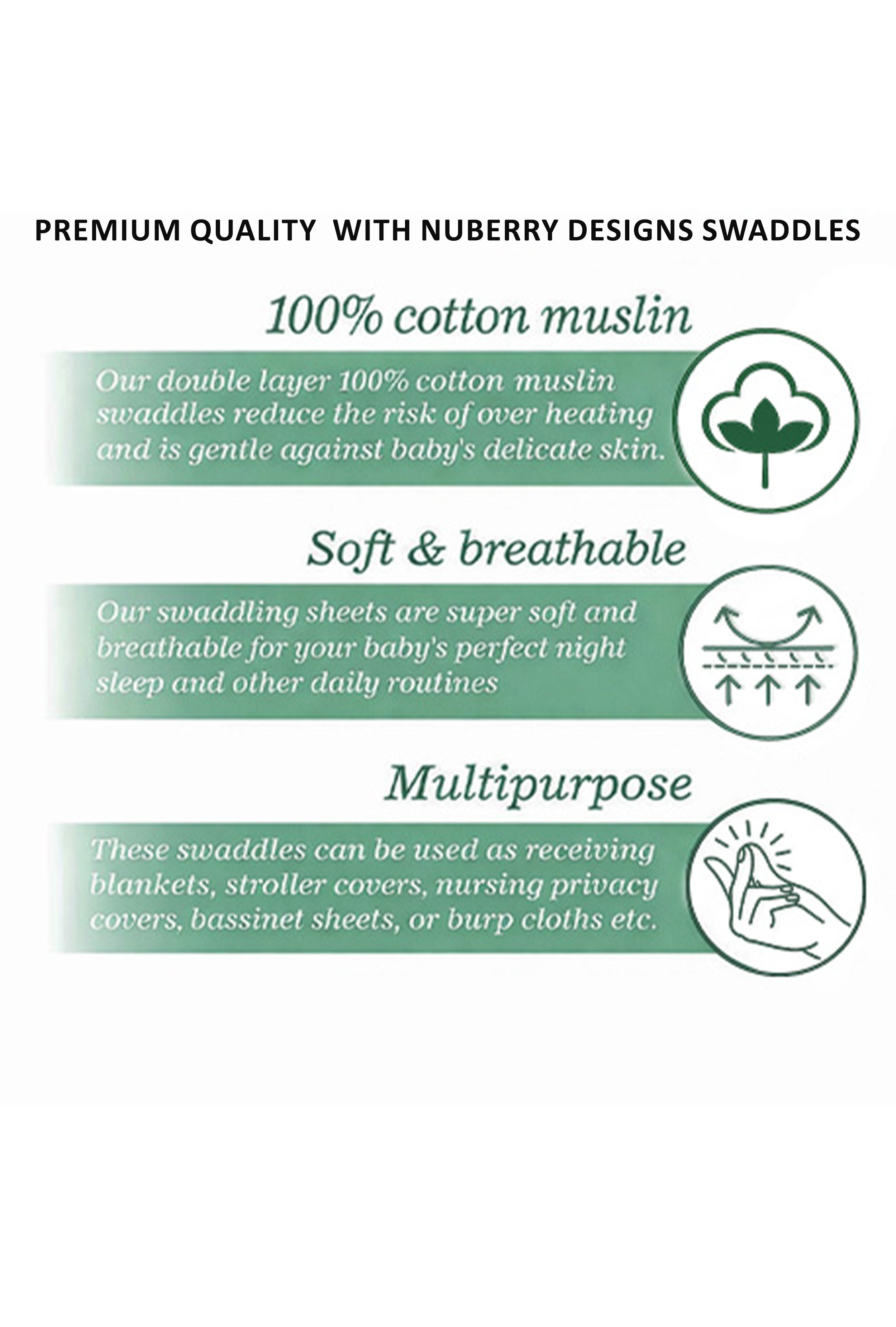 Light as Air, Soft as Love | Nuberry Baby Swaddle - Pack of 3