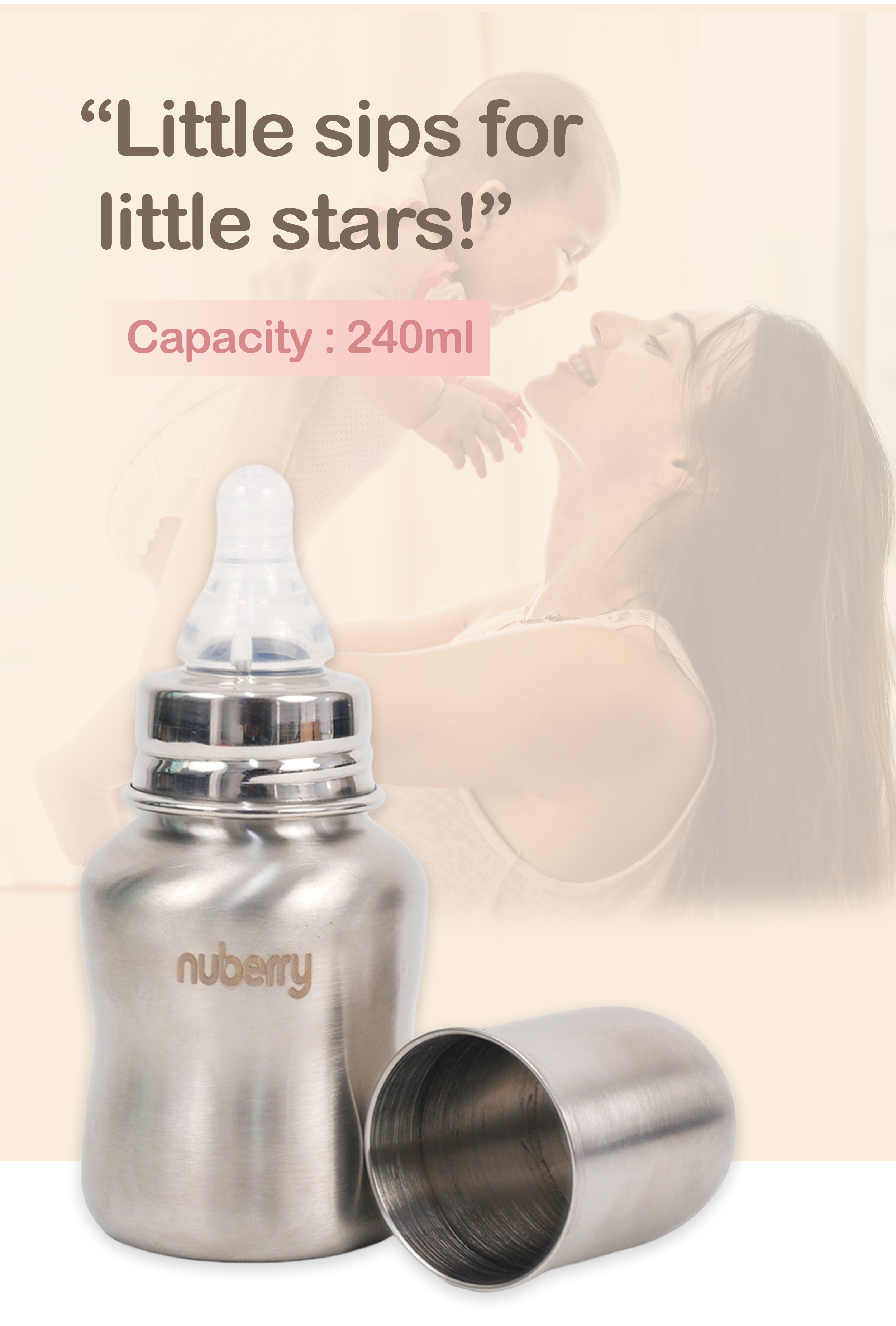 Nuberry Kids Baby Care – Steel Feeding Bottle (Regular Neck)