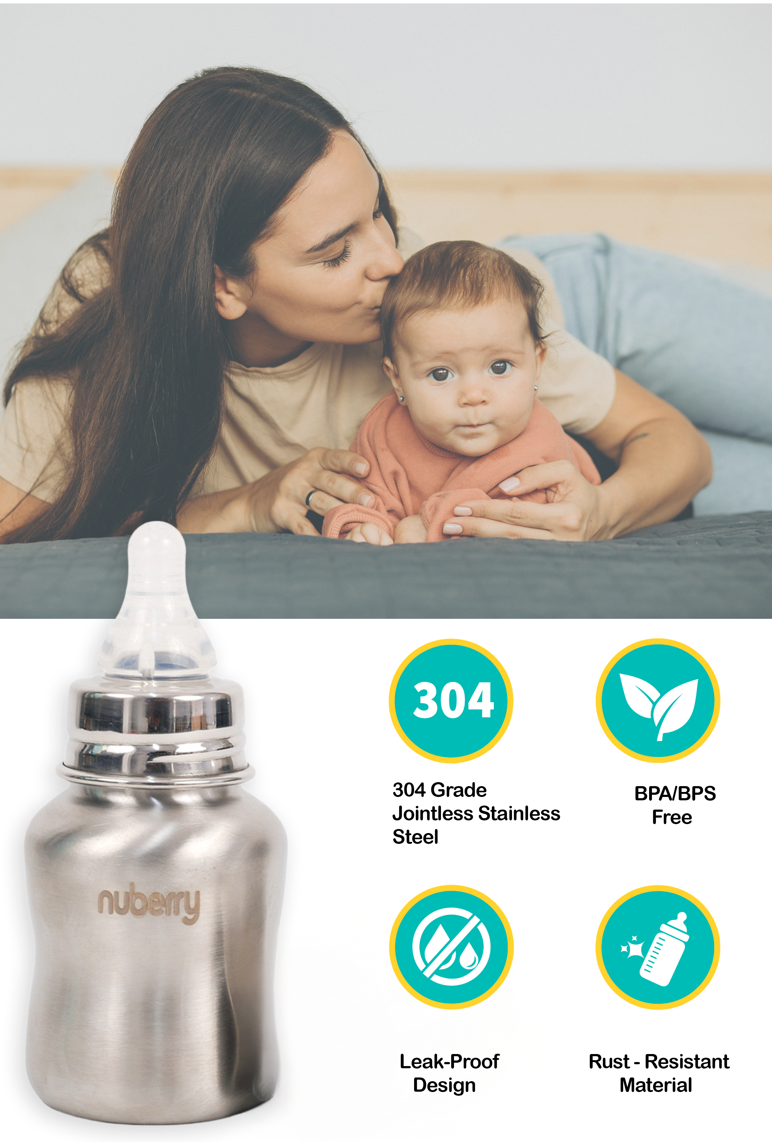 Nuberry Kids Baby Care – Steel Feeding Bottle (Regular Neck)