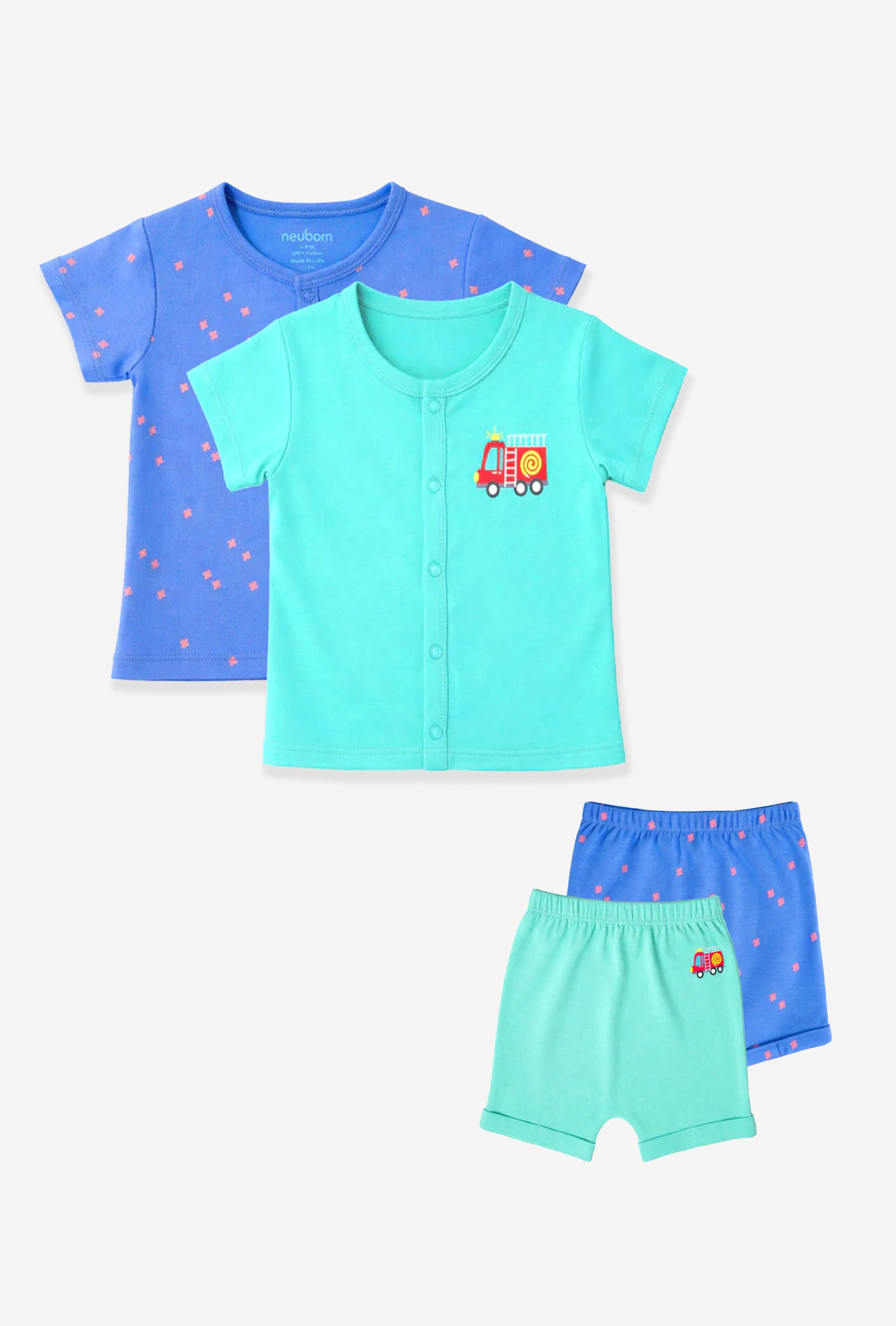 Nuberry Unisex Baby Combo Pack | Jabla & Shorts (Pack of 4) | Skin-Friendly Cotton