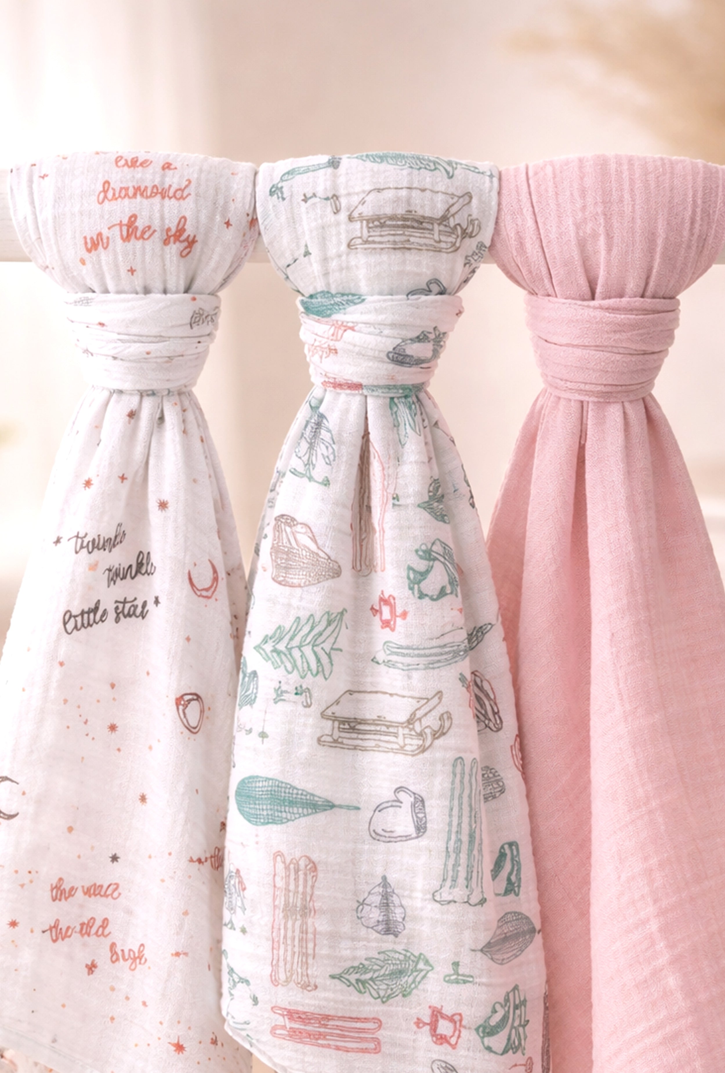 Pure Muslin Baby Swaddle I Light as Air, Soft as Love - Pack of 3