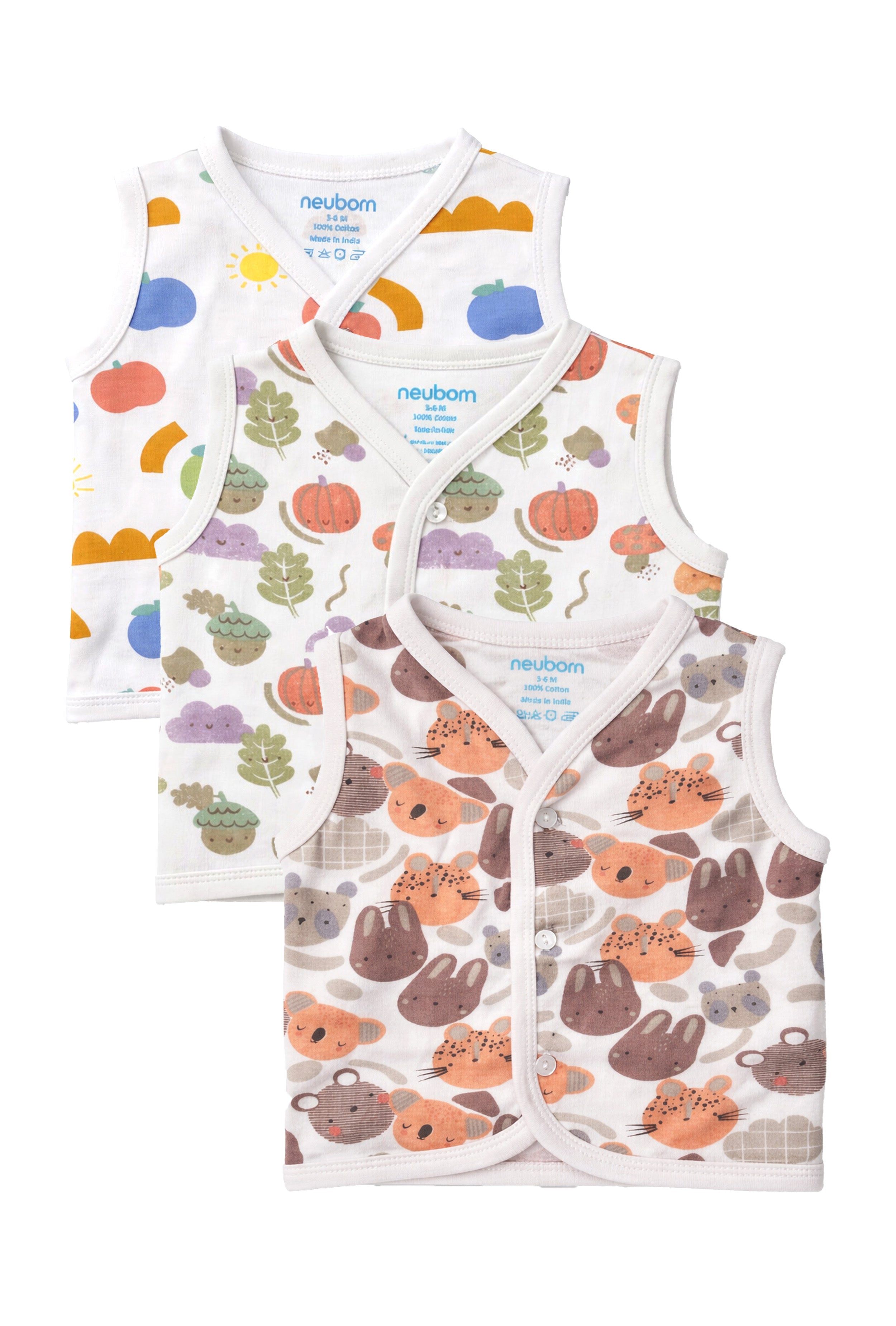 Nuberry Unisex Baby Open Vest (Pack of 3)