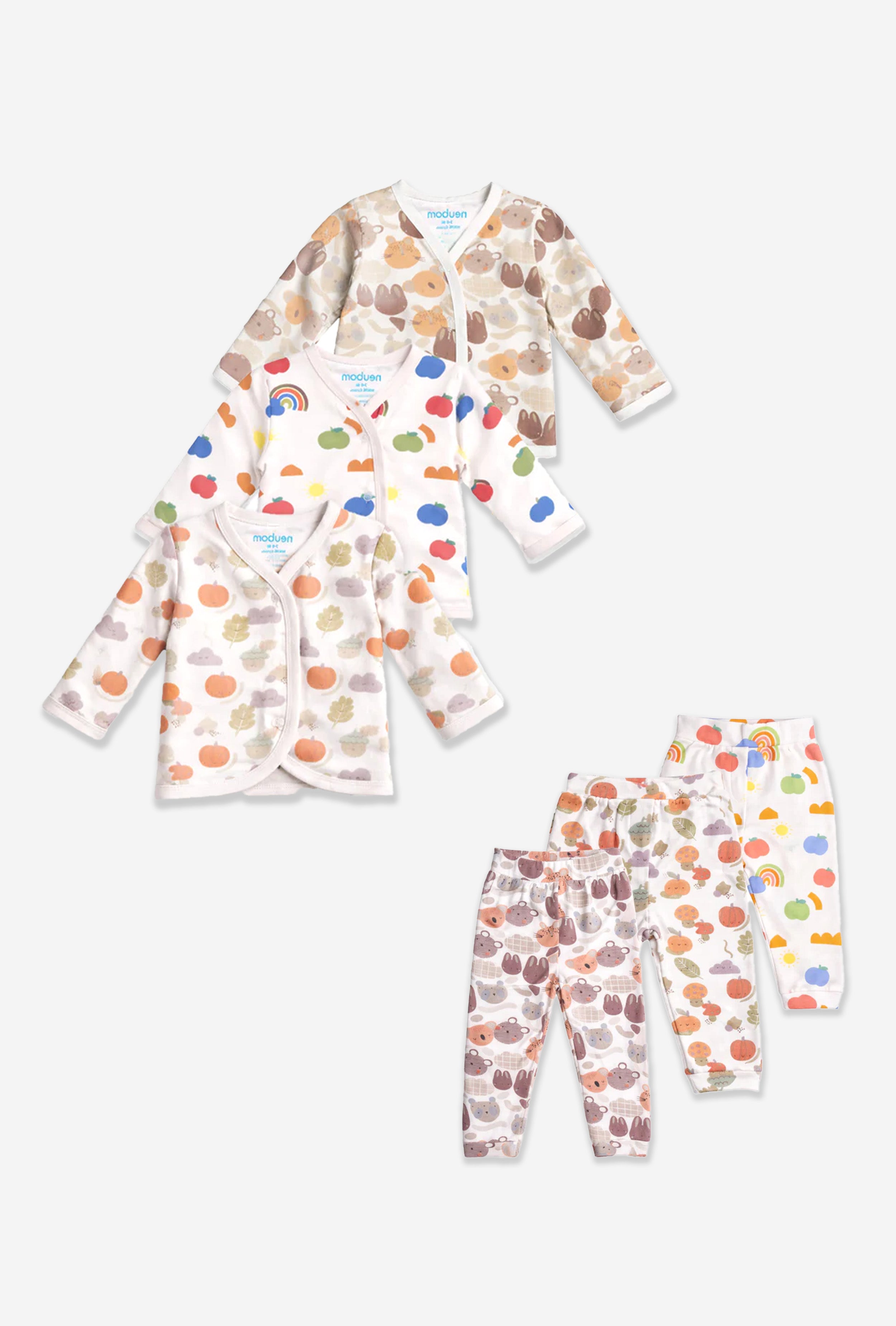 Nuberry Unisex Baby Clothing Set | Open Vest & Pants Combo (Pack of 3 Each) | Full Sleeve Cotton Set