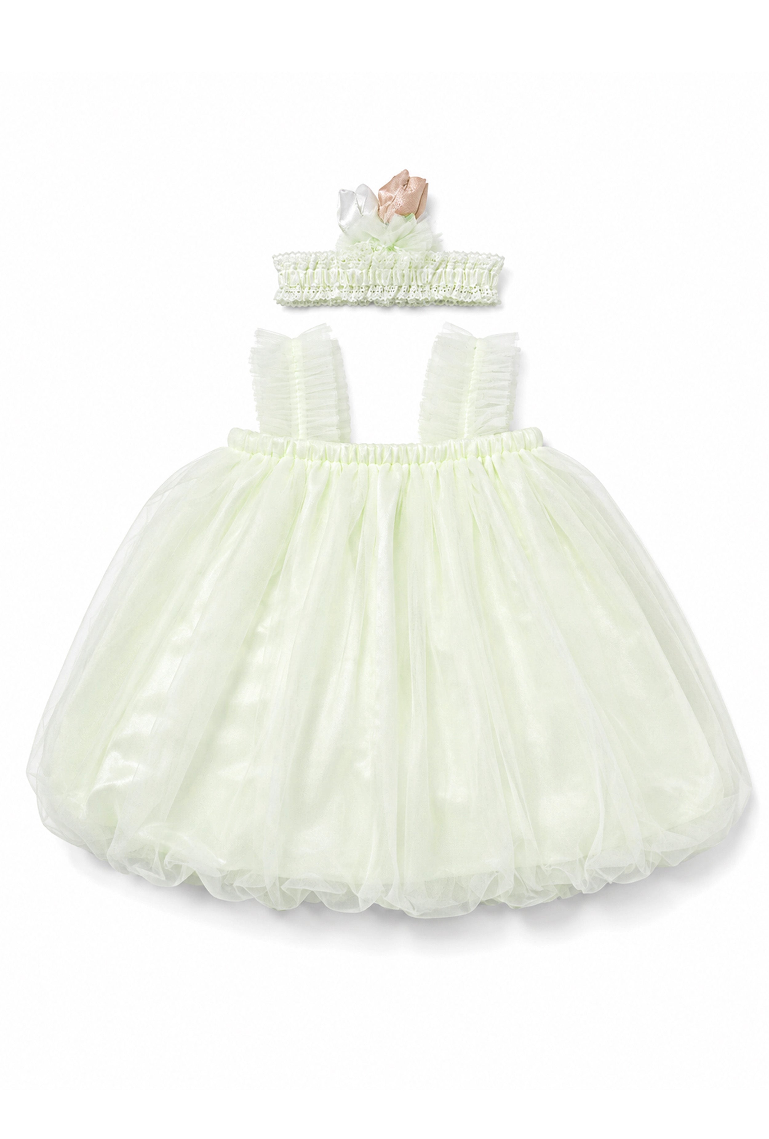 Little Lotus Princess Dress Set | Soft Mesh Baby Girl Party Frock with Matching Headband