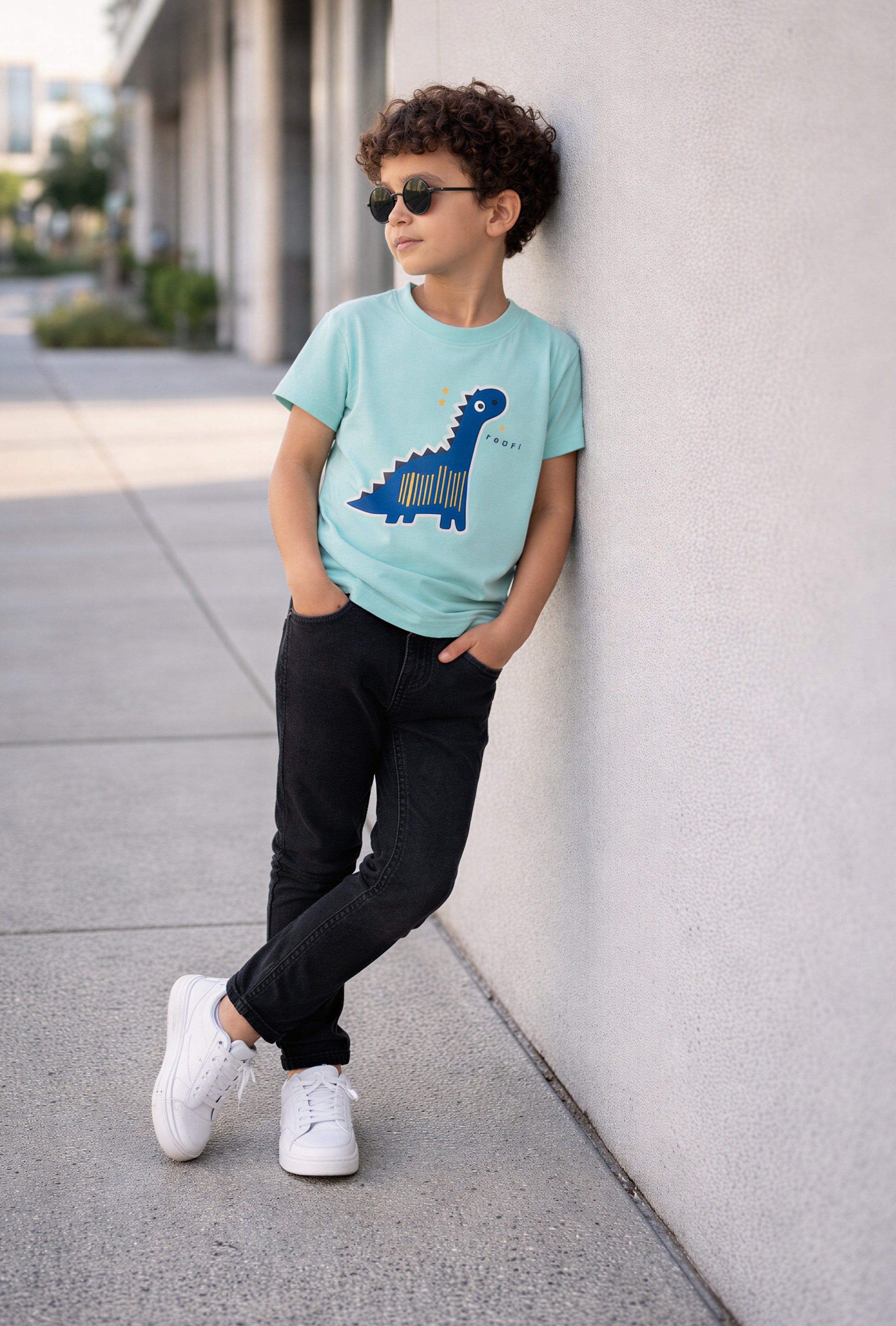 Little Explorer’s Favorite | Nuberry Dino Print Aqua Blue T-Shirt