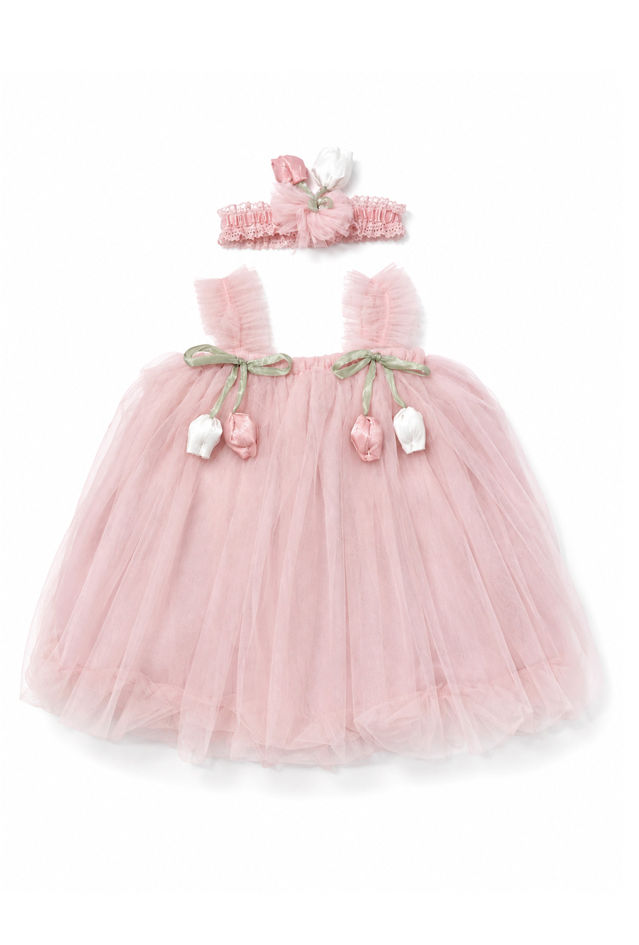 Little Lotus Princess Dress Set | Soft Mesh Baby Girl Party Frock with Matching Headband