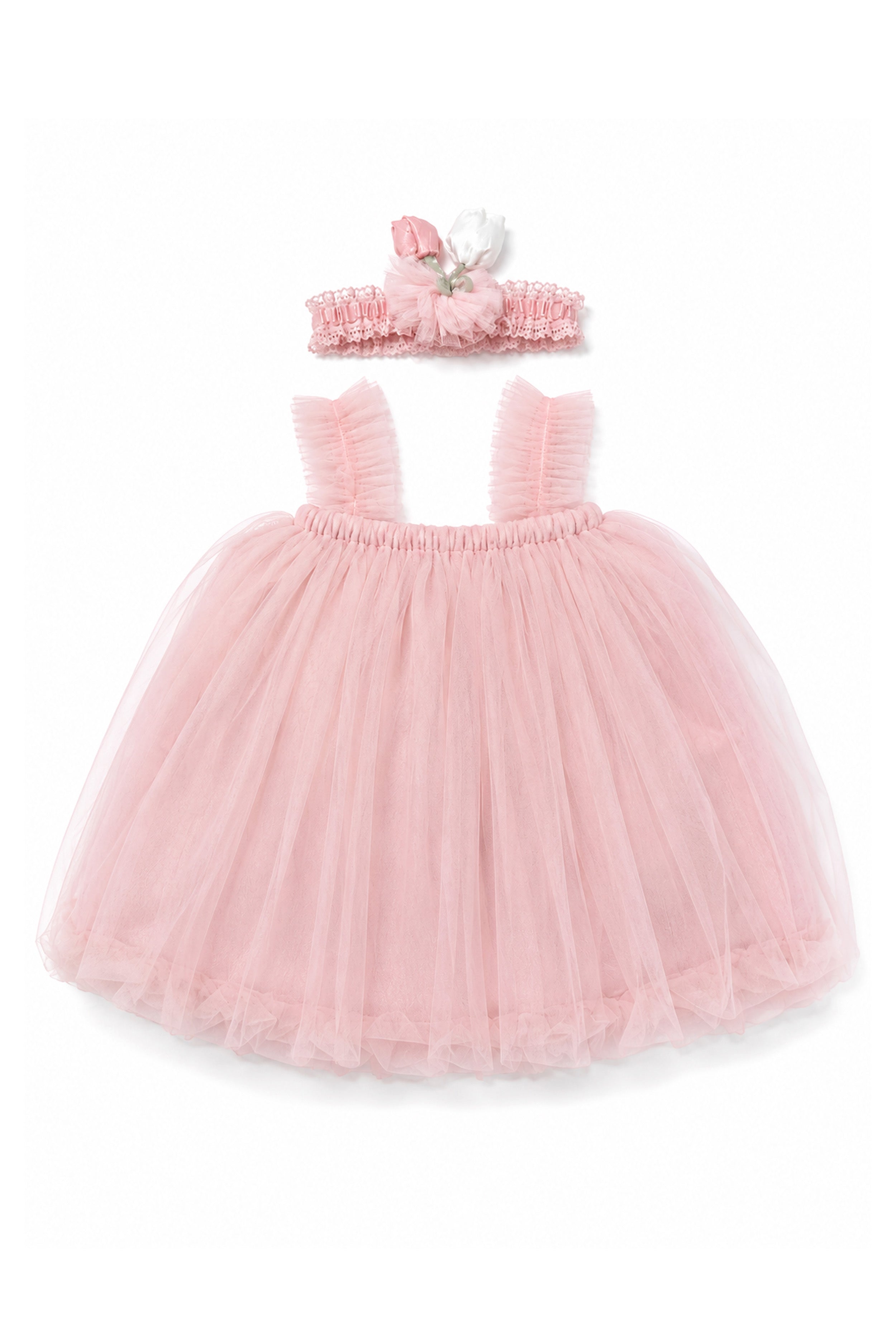 Little Lotus Princess Dress Set | Soft Mesh Baby Girl Party Frock with Matching Headband
