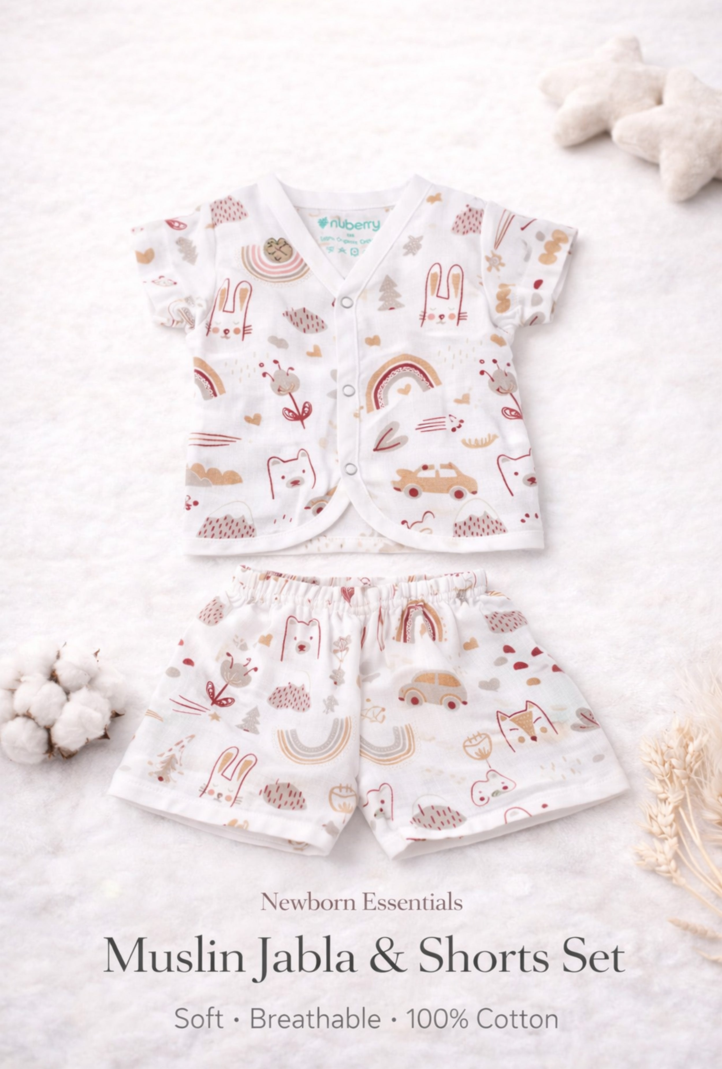 Tiny Beginnings, Wrapped in Love | Muslin Jabla & Shorts Set | Car Print