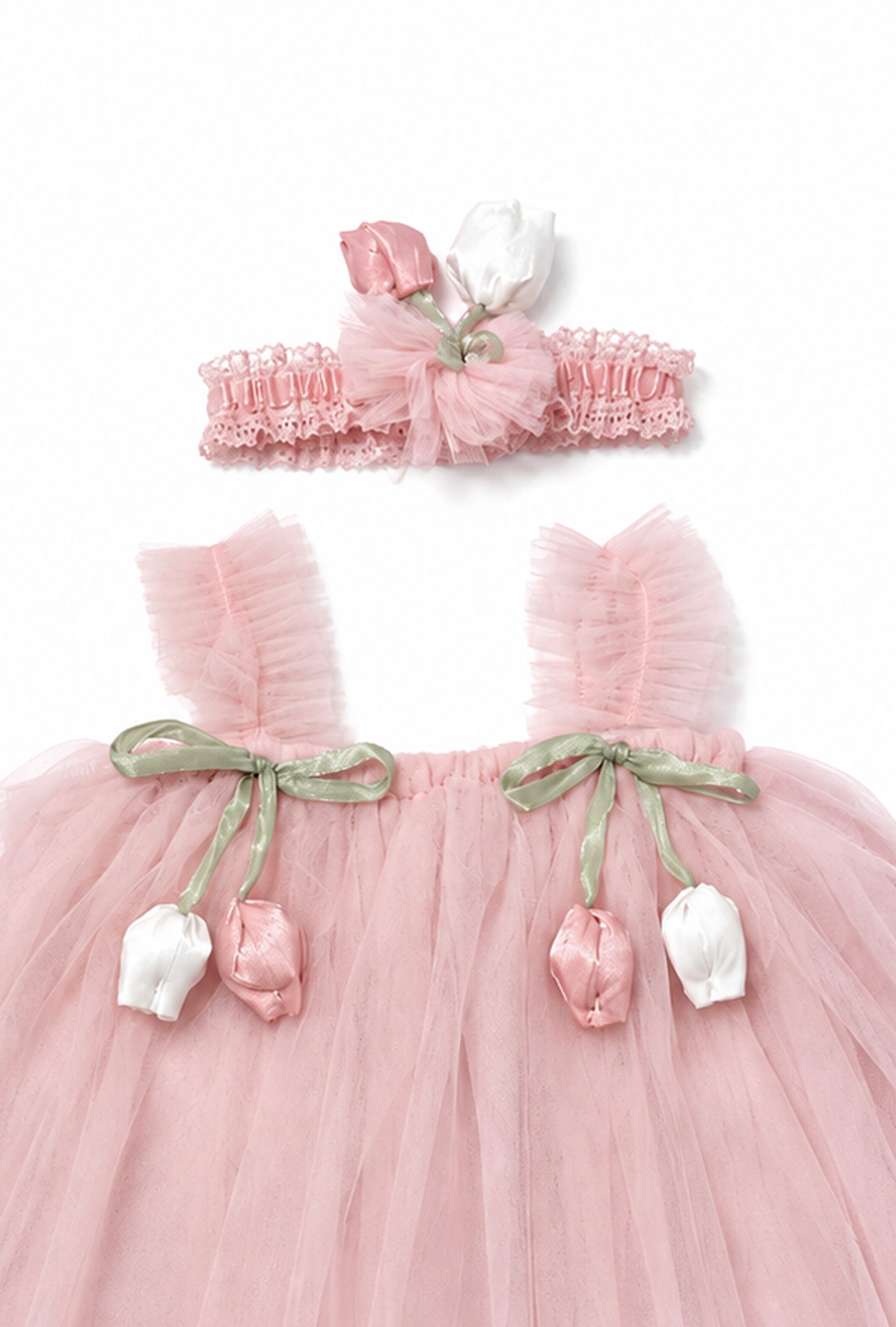 Little Lotus Princess Dress Set | Soft Mesh Baby Girl Party Frock with Matching Headband