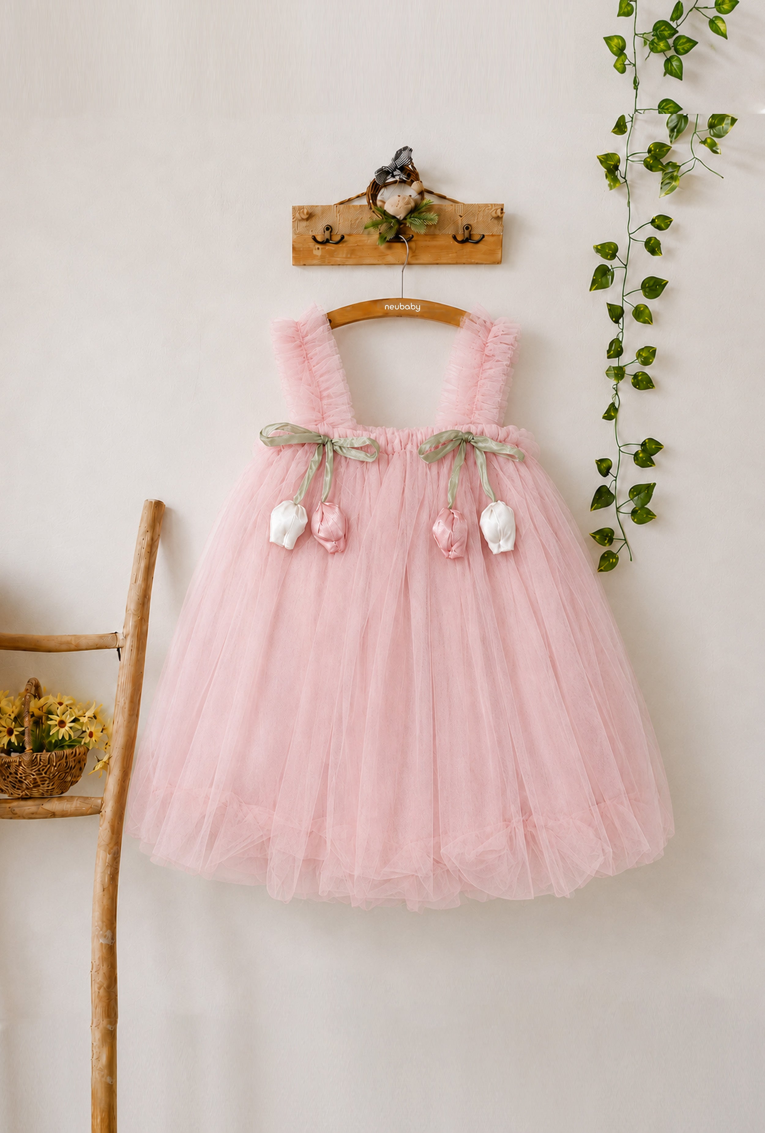 Little Lotus Princess Dress Set | Soft Mesh Baby Girl Party Frock with Matching Headband