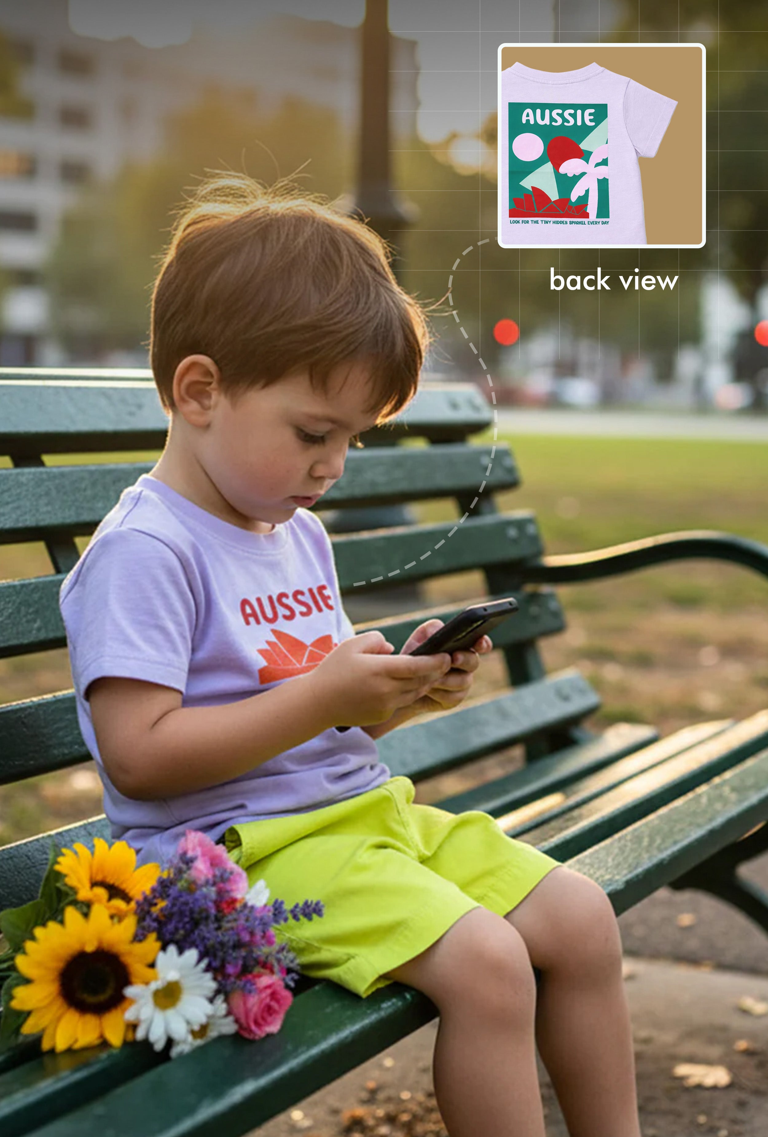 Boy T-Shirt and Shorts Set Lavender with Back side Print and Lemon Yellow Green Shorts