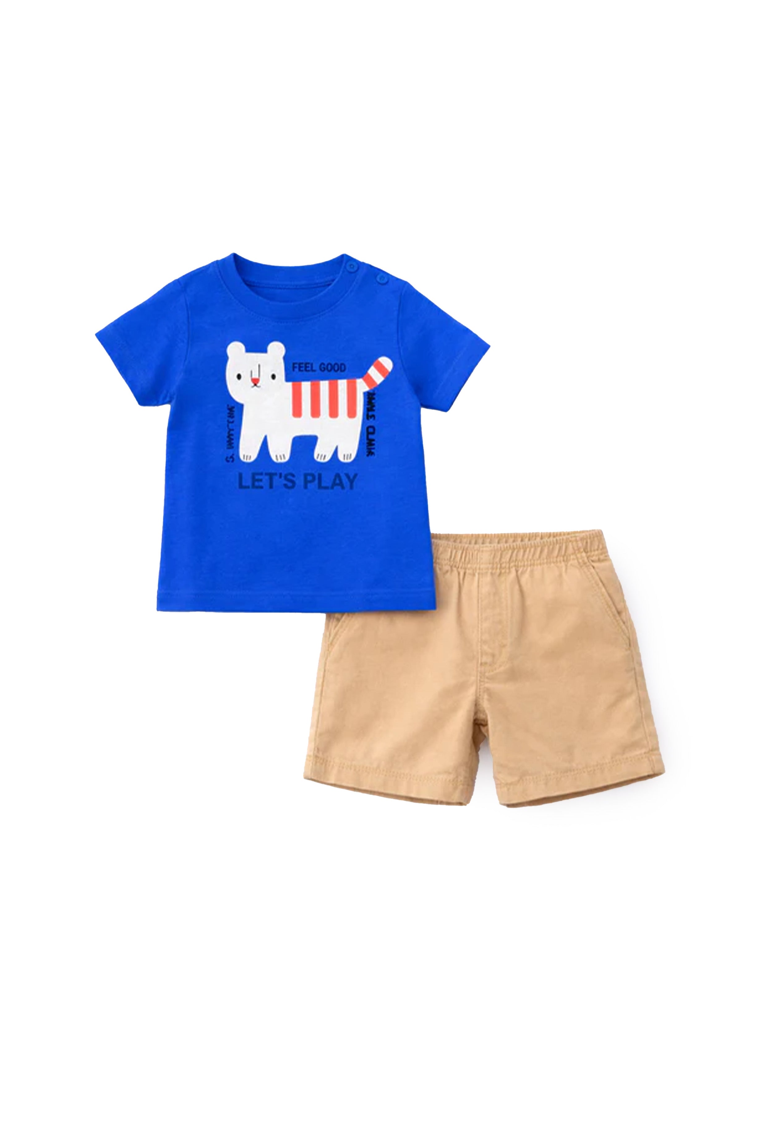 Boy T-Shirt & Shorts Set – Blue & Beige
