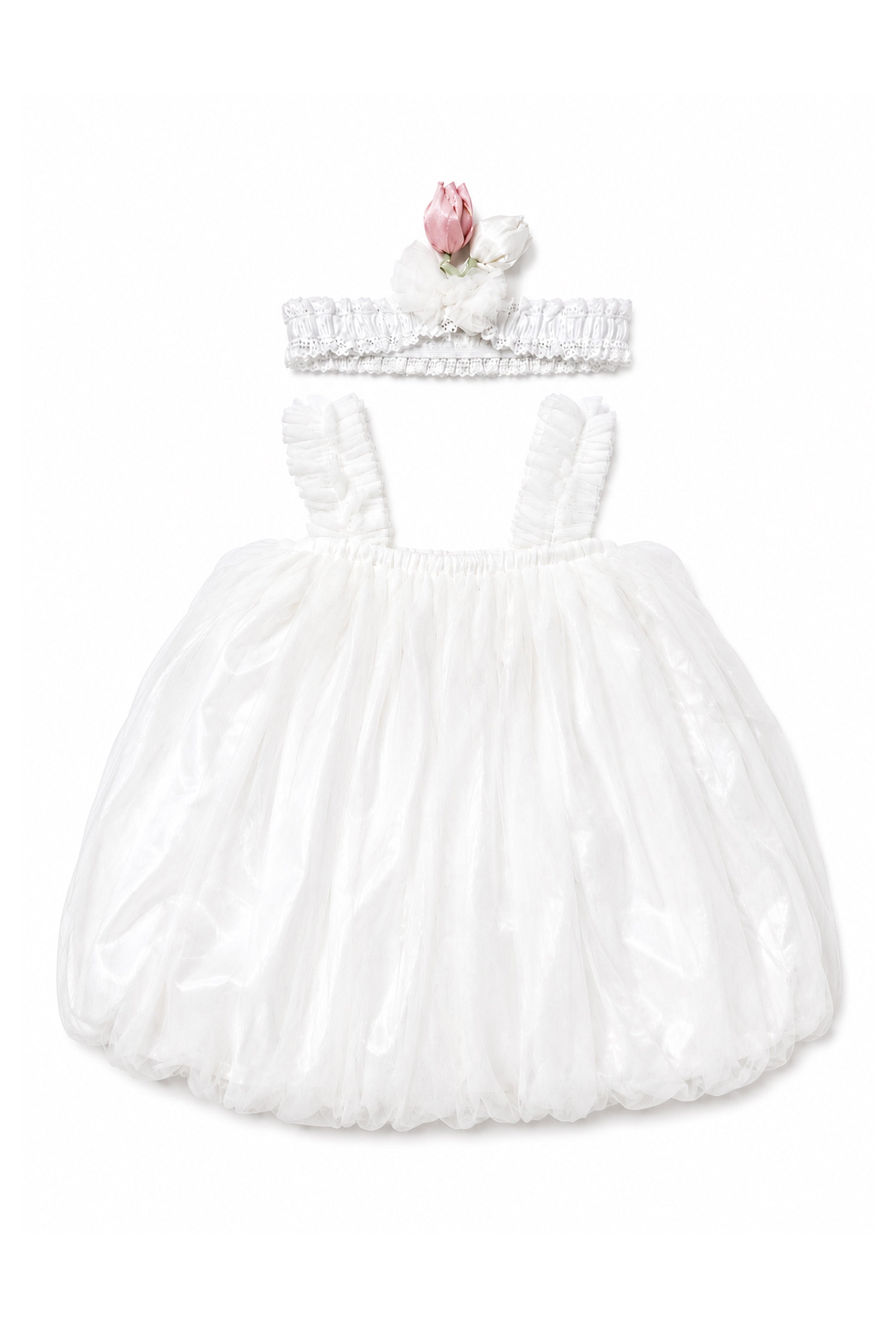 Little Lotus Princess Dress Set | Soft Mesh Baby Girl Party Frock with Matching Headband
