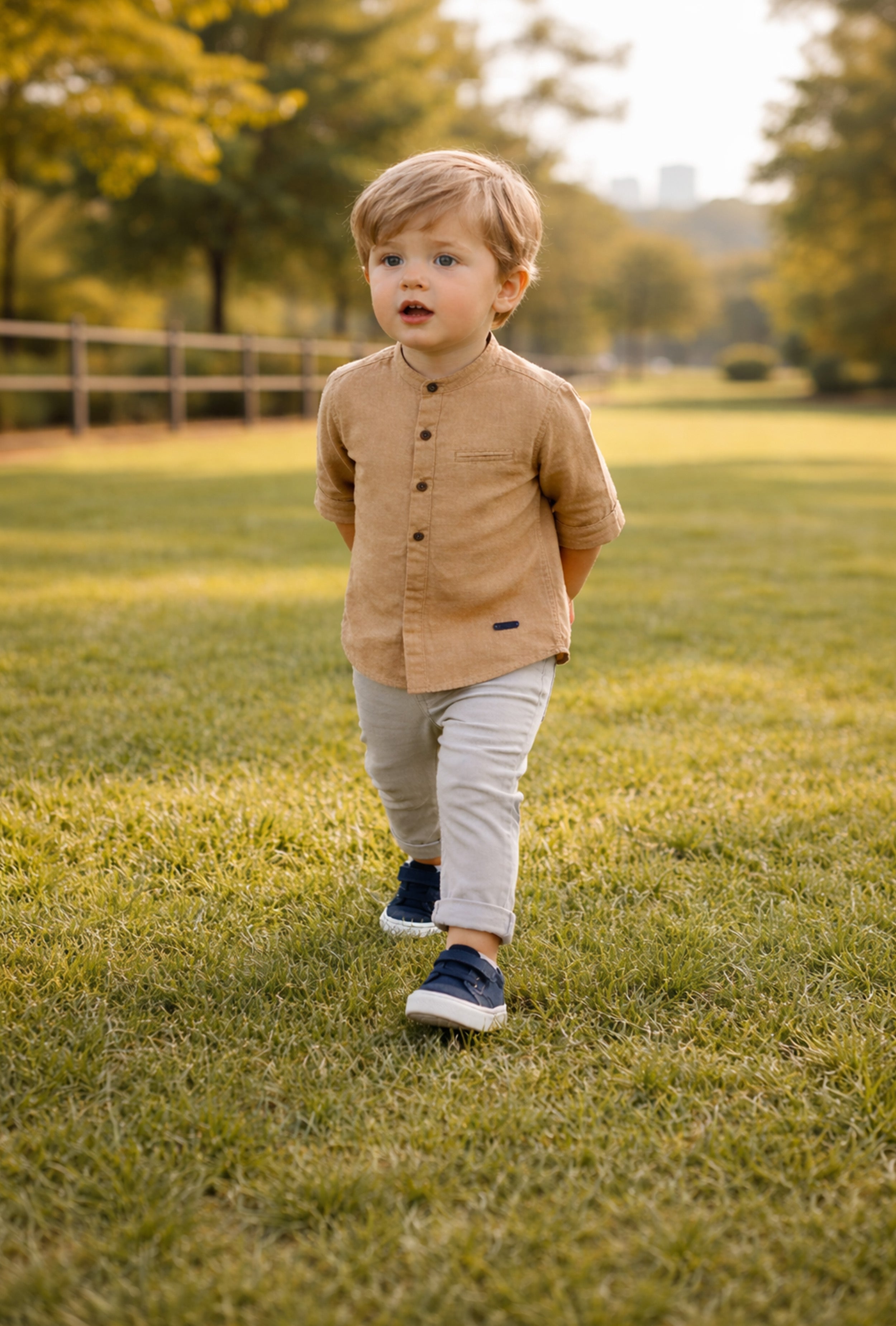 Nuberry Boys Full Sleeve Shirt ✨ Smart Everyday Style | Beige - Neubaby Stores