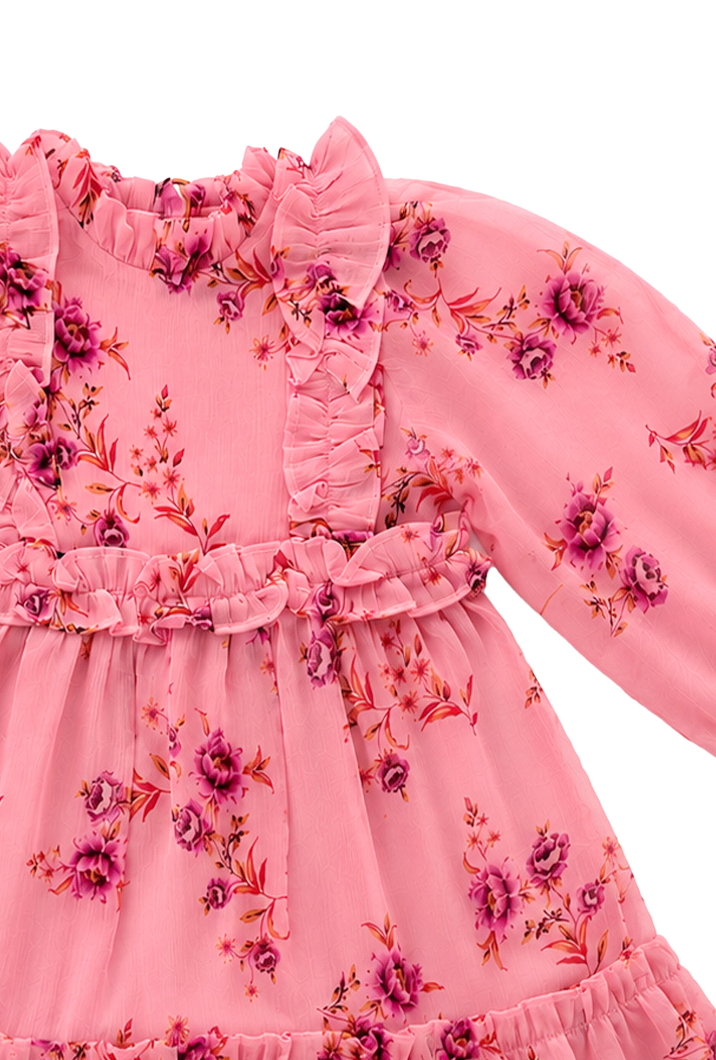 Full Sleeve Ruffled All Over Print Semi Party Wear Dress