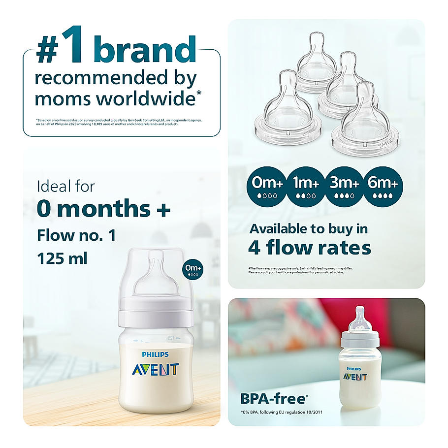 Philips Avent Natural Baby Feeding Bottle- | No.1 Brand Recommended by Moms Worldwide | Ideal for 1 months+| Natural Response Technology Mimics Breastfeeding | Uniquely Designed Nipple releases milk only when baby drinks | Pack of 1 | SCY903/01