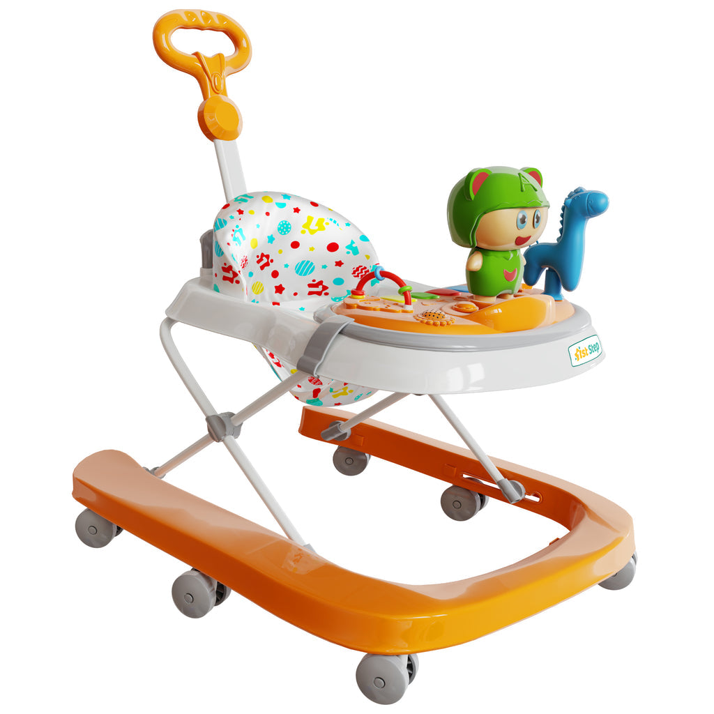 1st Step Walker with Push Handle, Musical Play Tray and Multi Level Height Adjustment