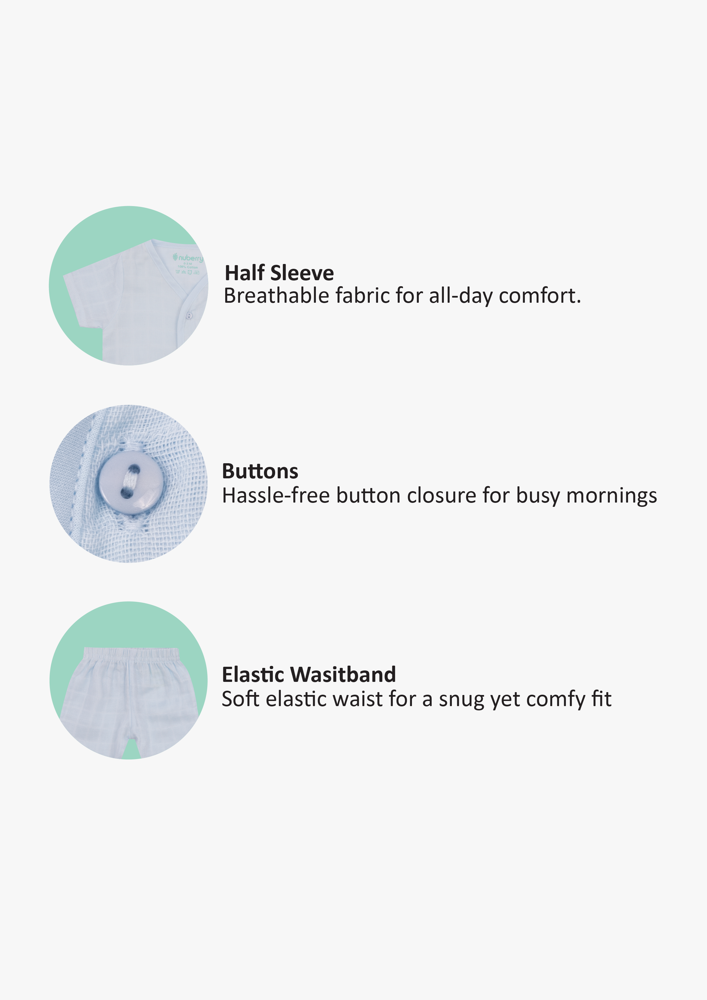 Nuberry Muslin Jabla Half Sleeve and Shorts