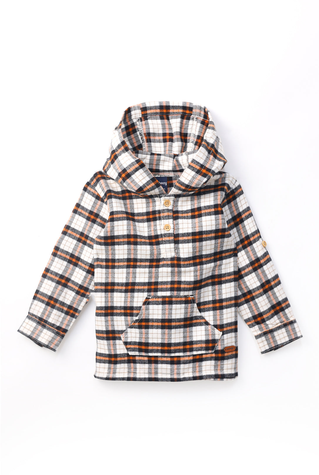 NUBERRY KIDS BOY-HOODED SHIRT BROWN CHECKED