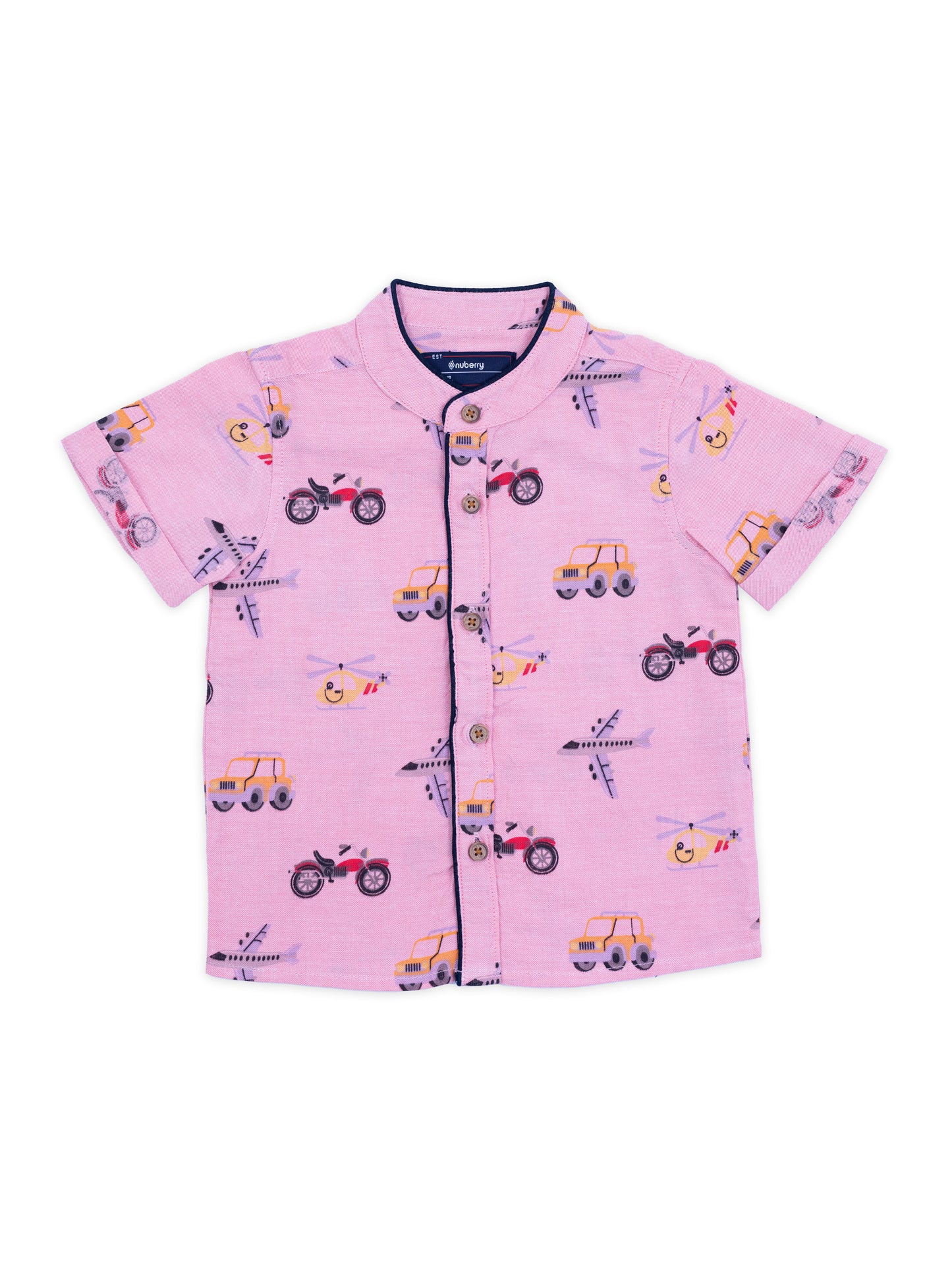 Boys Pink Shirt with Automobile Print