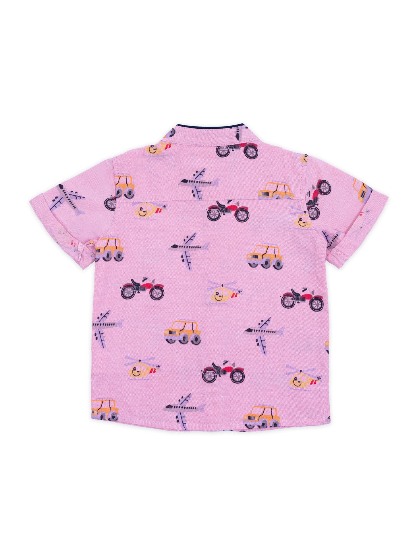 Boys Pink Shirt with Automobile Print