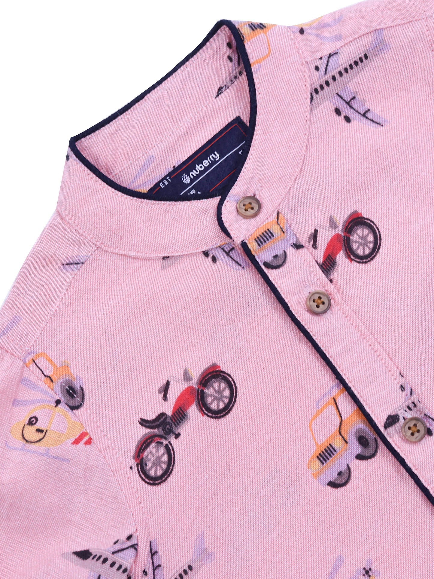 Boys Pink Shirt with Automobile Print