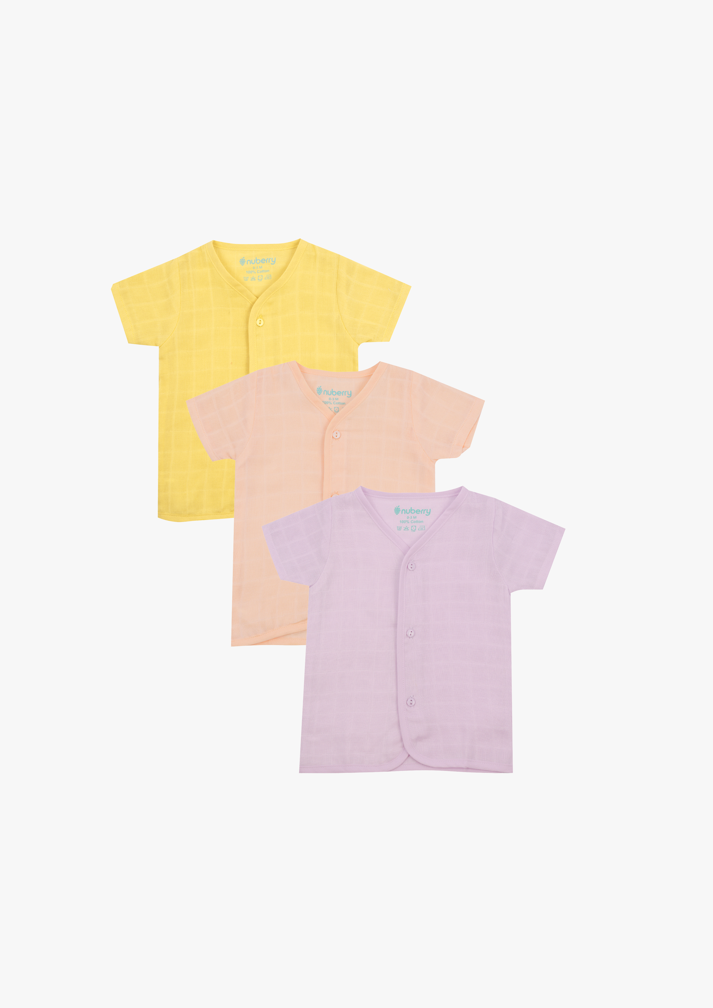 Nuberry Muslin Jabla Half Sleeve Pack of 3 for New Born Babies – Light Solid Colors Collection