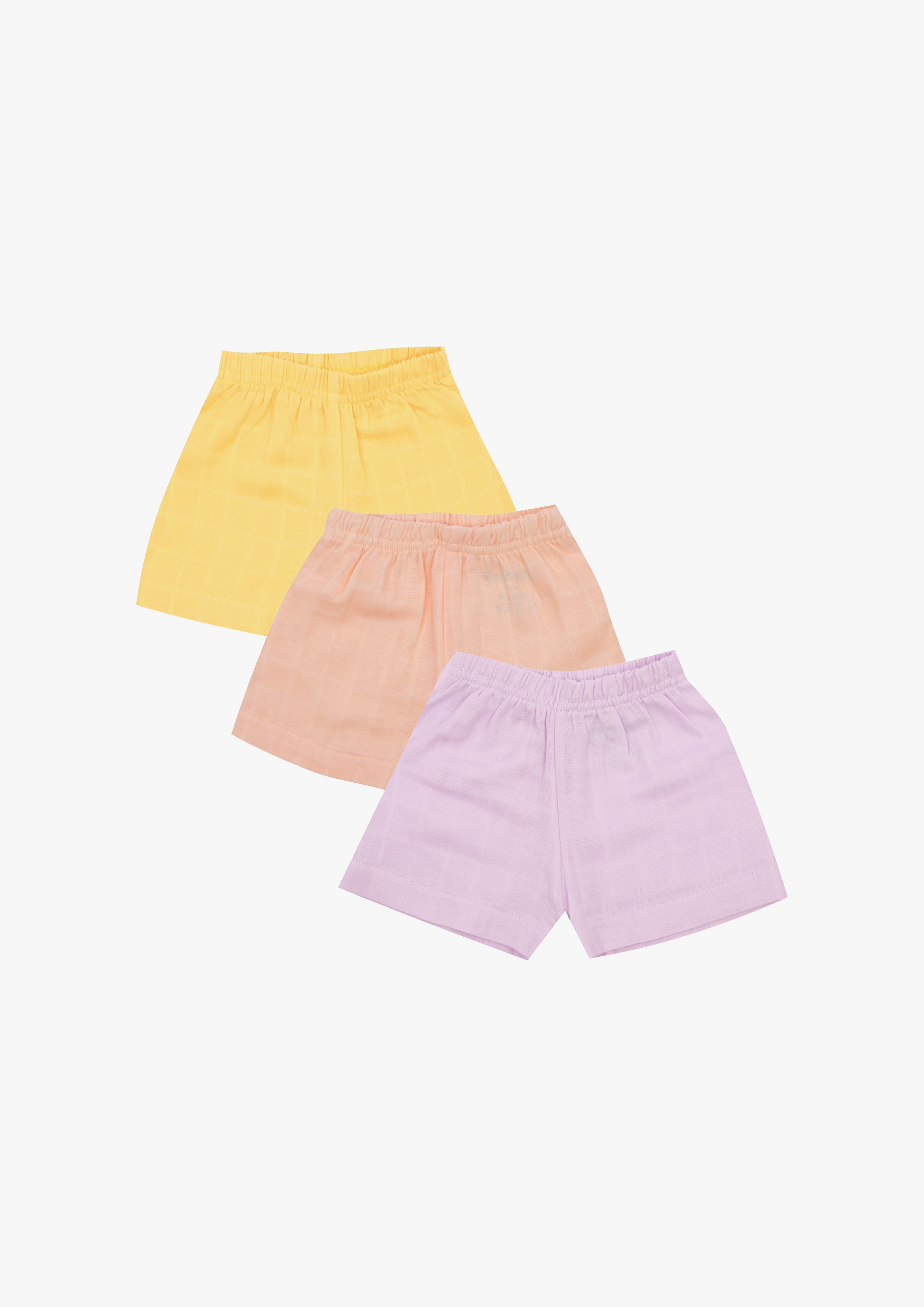 Nuberry Muslin Shorts Pack of 3 for New Born Babies – Light Solid Colors Collection