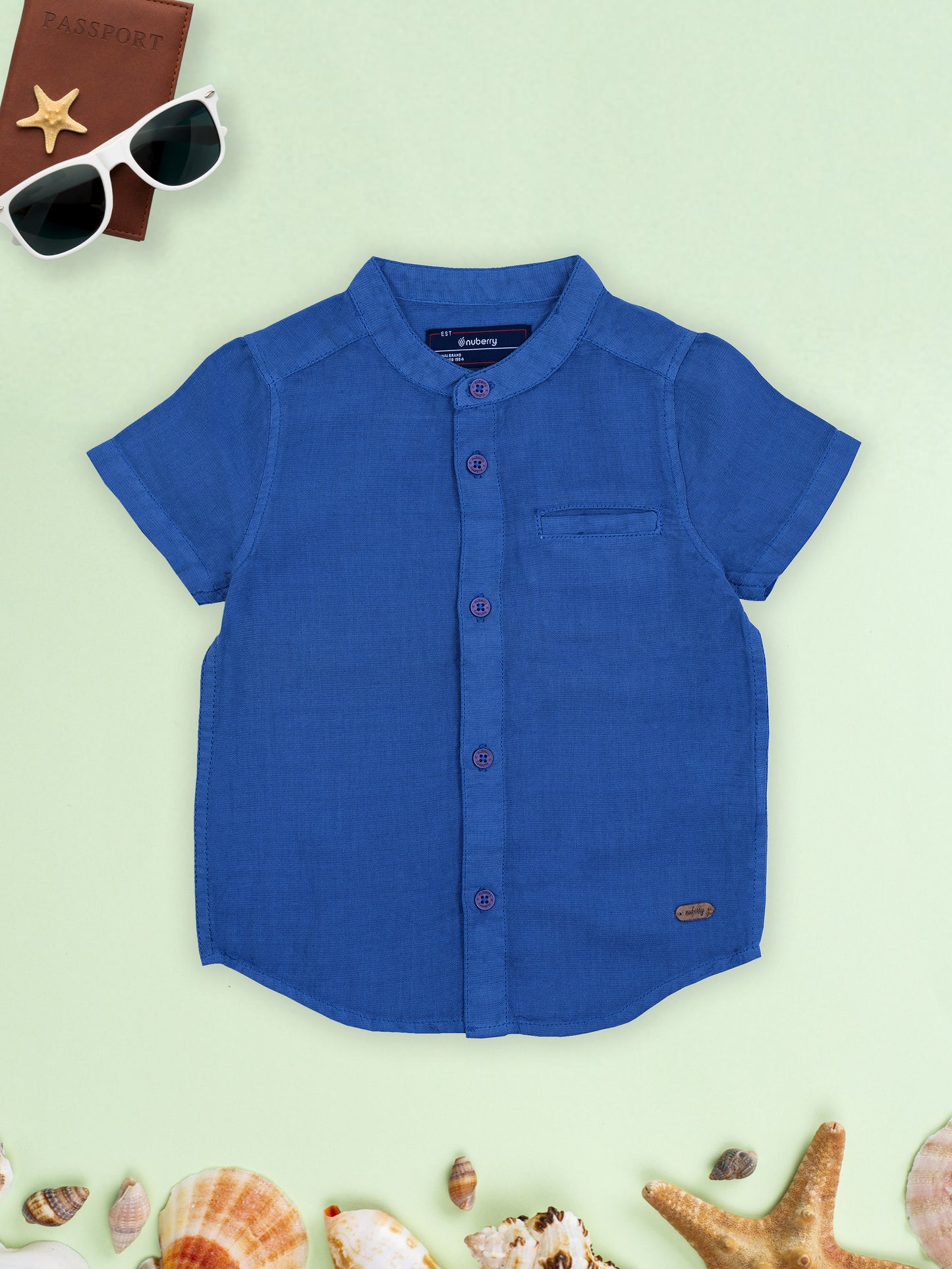 Nuberry Boys Dark Blue Half Sleeve Shirt