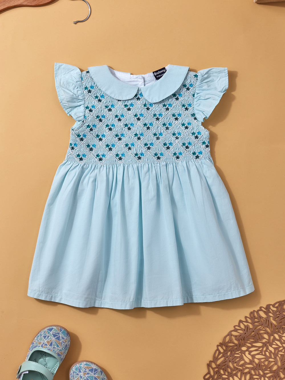 Nuberry Girl Frock Embroidery - Lite Green