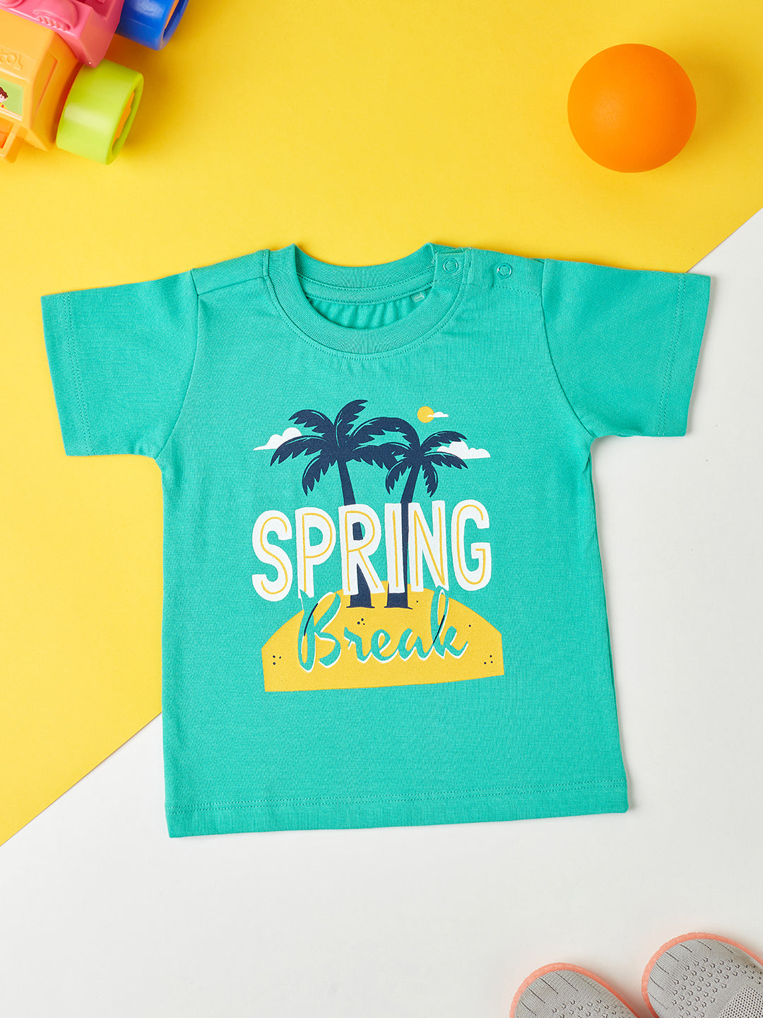 Boys Round Neck T-Shirts Half Sleeve - Mint Green with Colorful Print