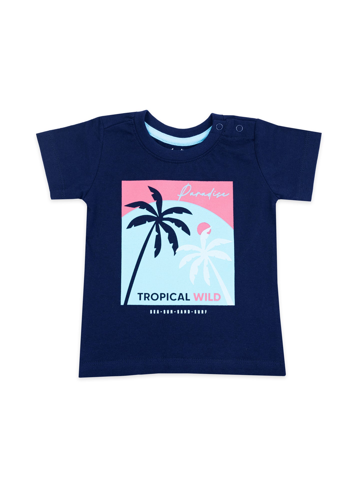 Palm Tree Kids Navy Blue Printed T-Shirt