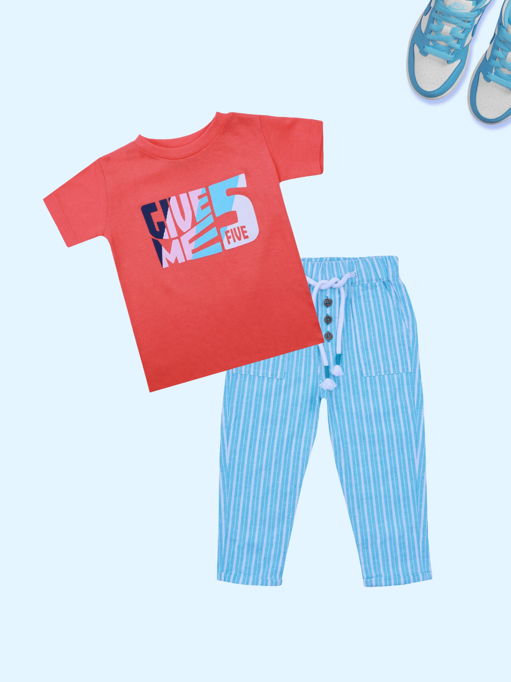 striped cotton pants and cotton t-