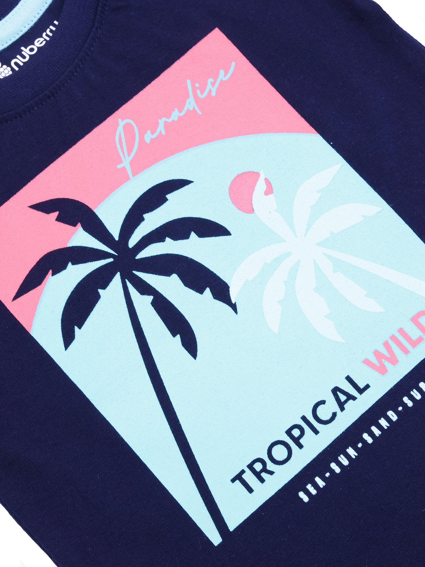 Palm Tree Kids Navy Blue Printed T-Shirt