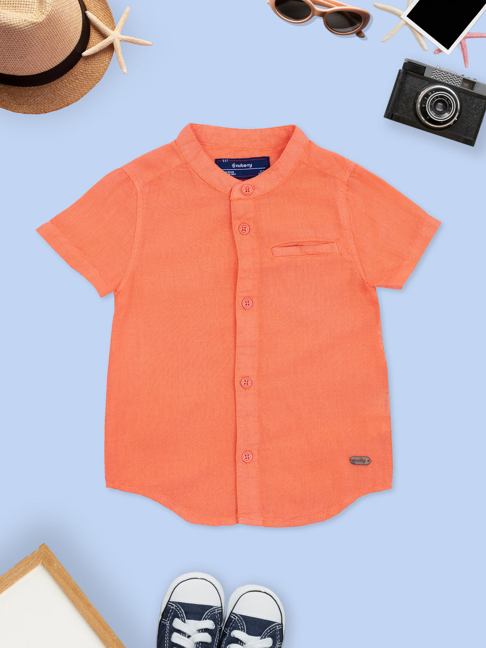 Nuberry Boys Orange Half Sleeve Shirt